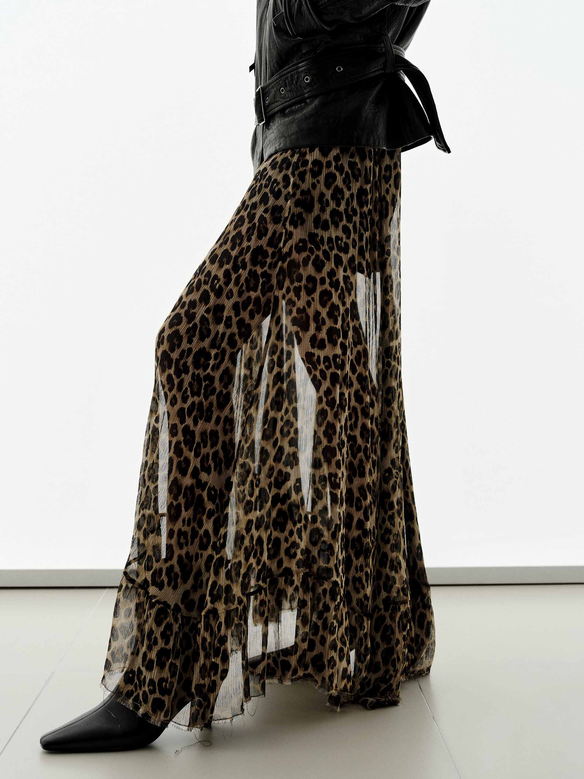 Leopard Print Pure Silk Skirt