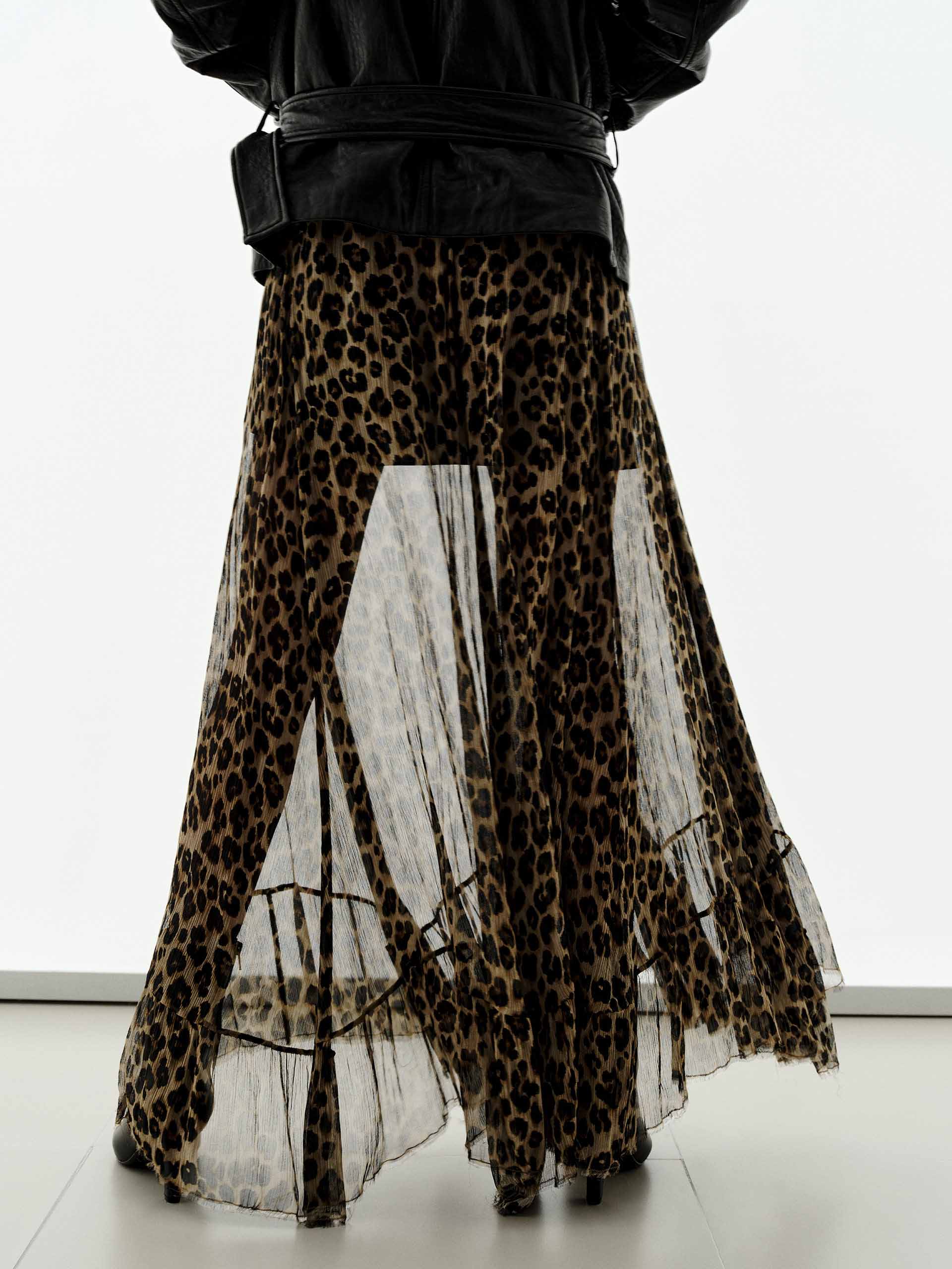 Leopard Print Pure Silk Skirt