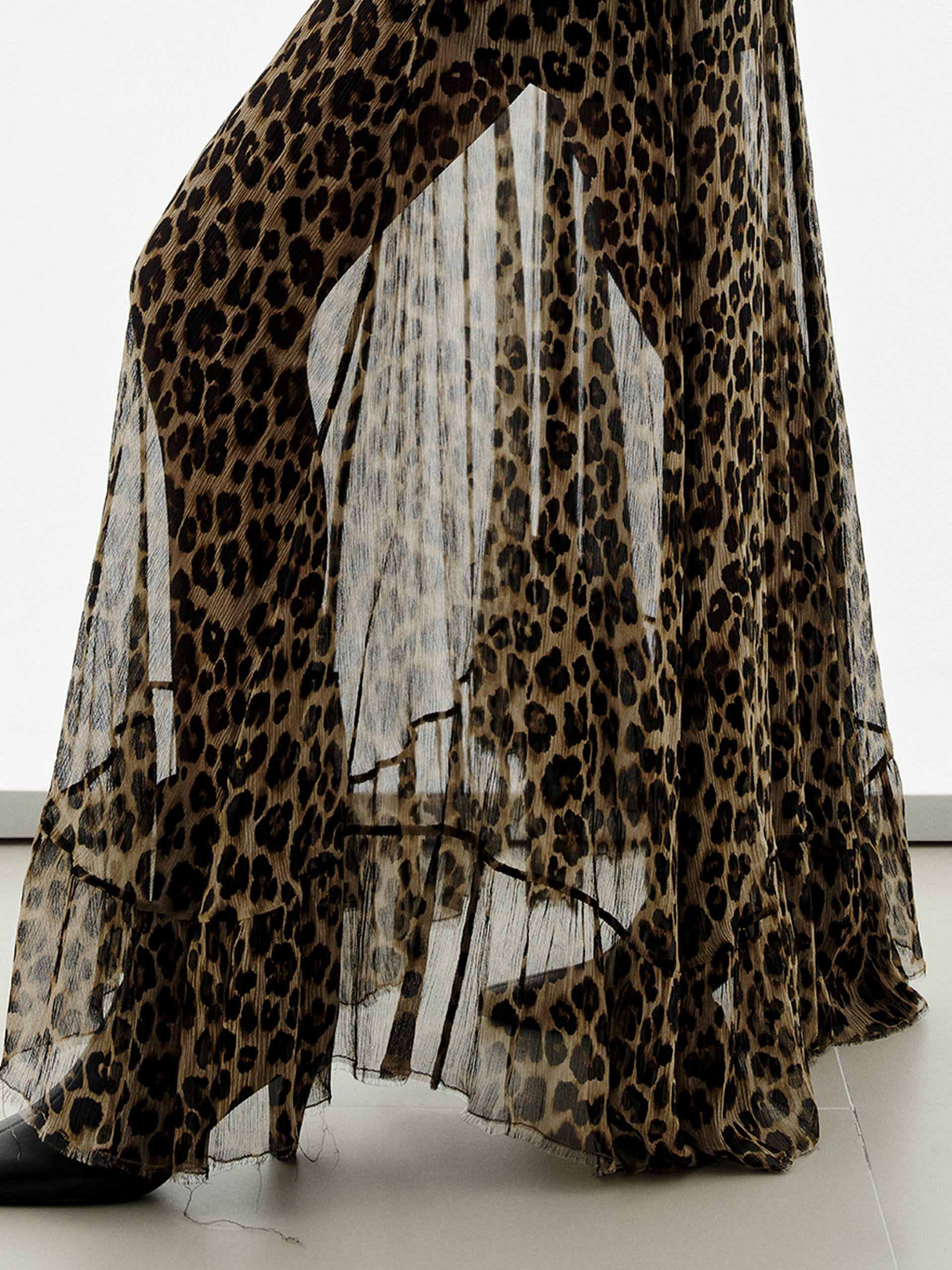Leopard Print Pure Silk Skirt