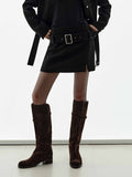 Side Slit Mini Wool Skirt