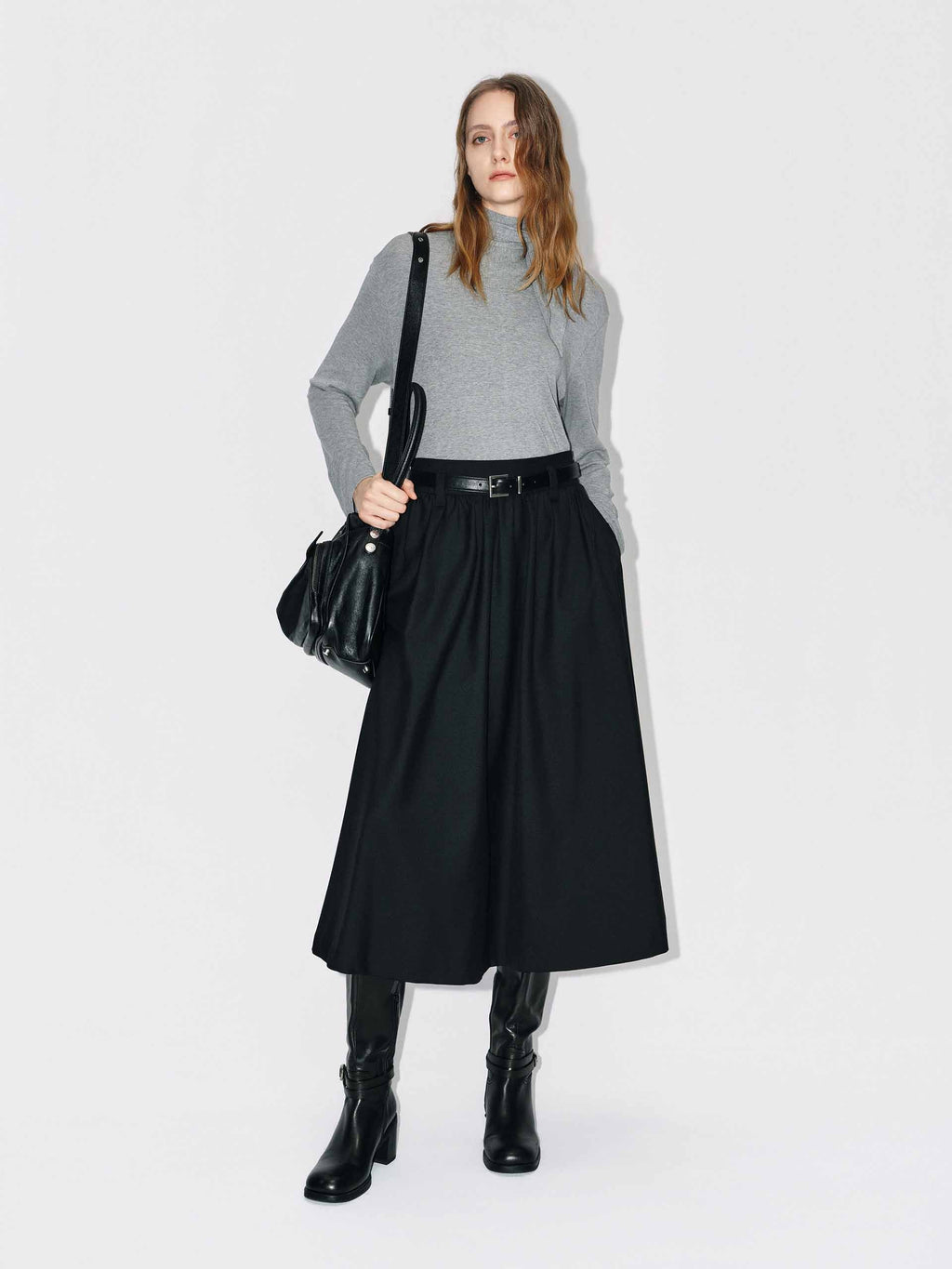 Included Belt Pleated Skirt