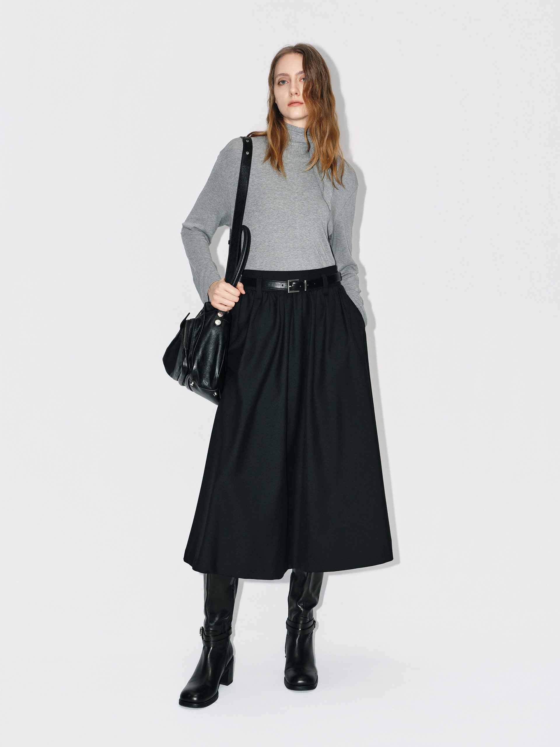 Included Belt Pleated Skirt