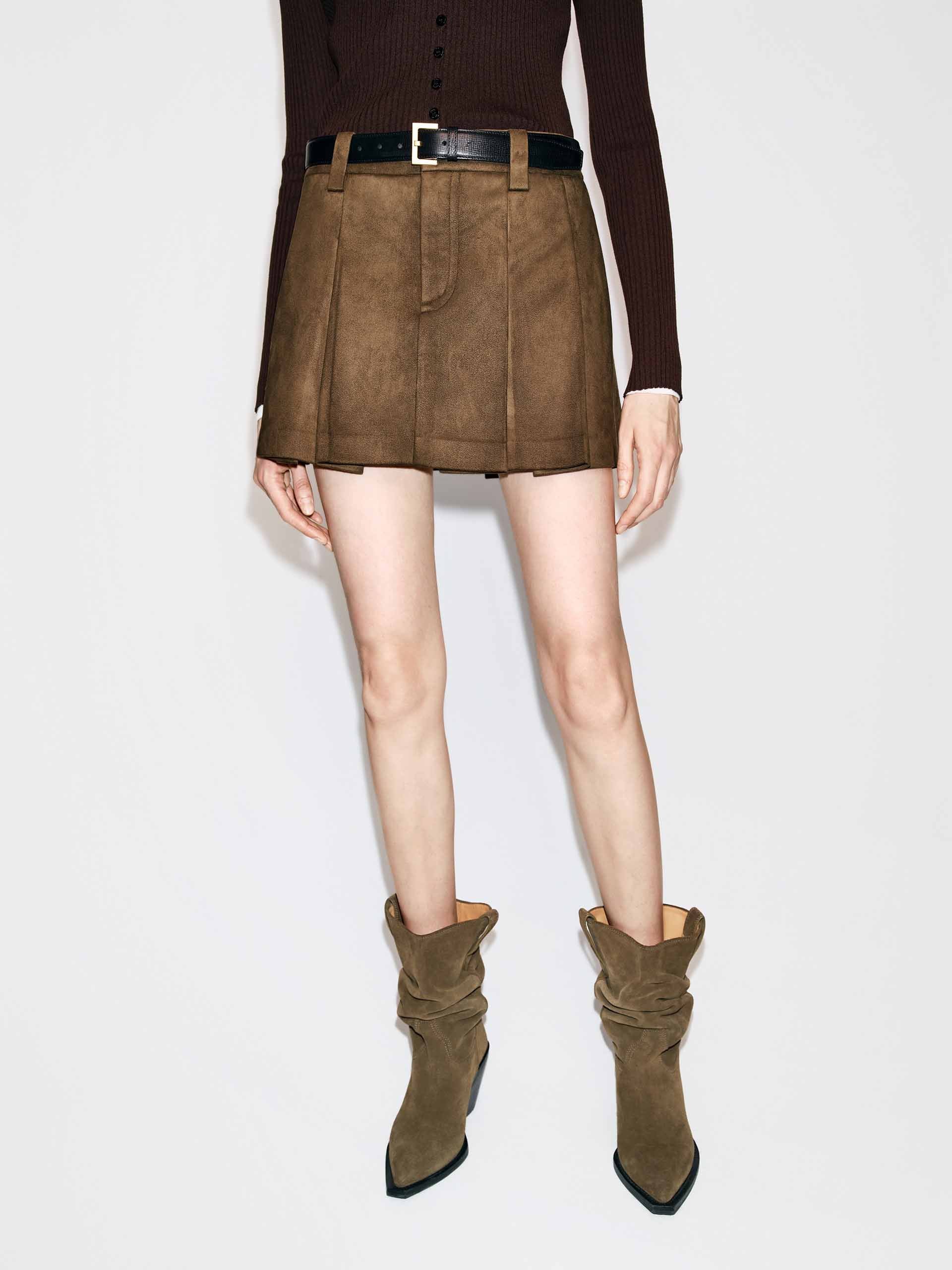 Suede Pleated Mini Skirt