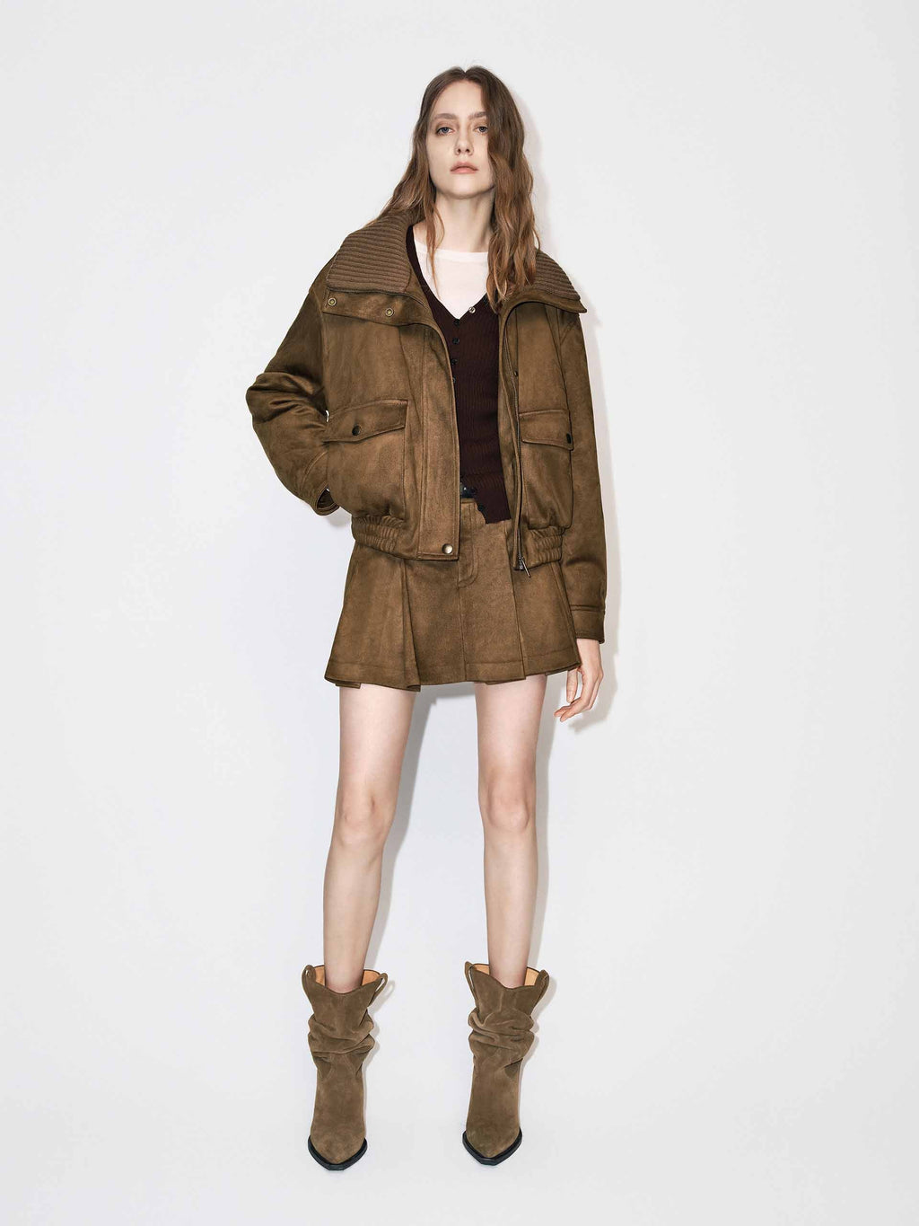 Suede Pleated Mini Skirt