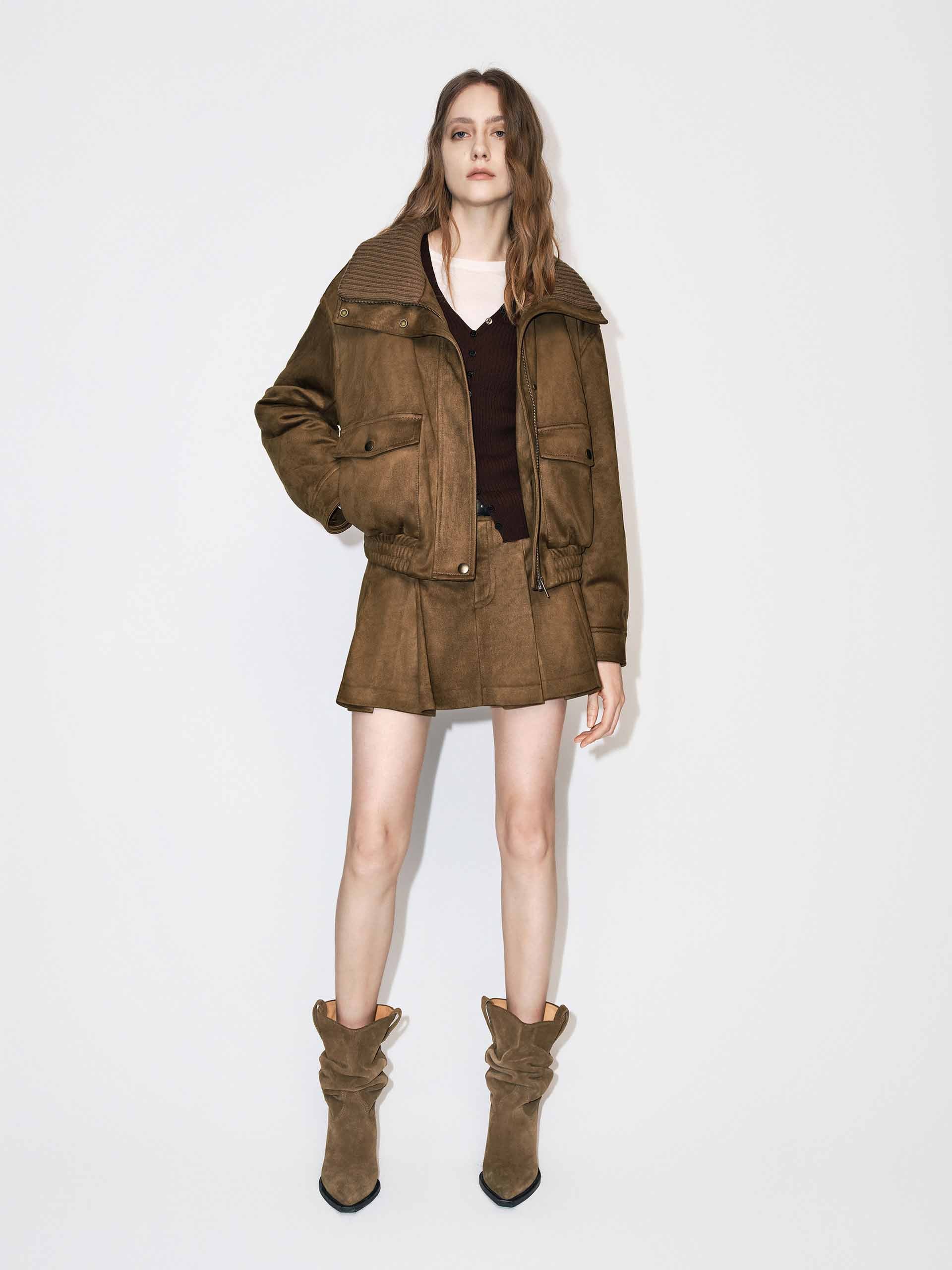Suede Pleated Mini Skirt