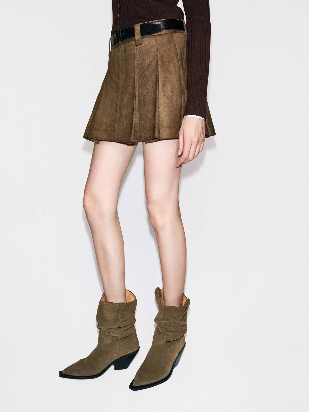 Suede Pleated Mini Skirt
