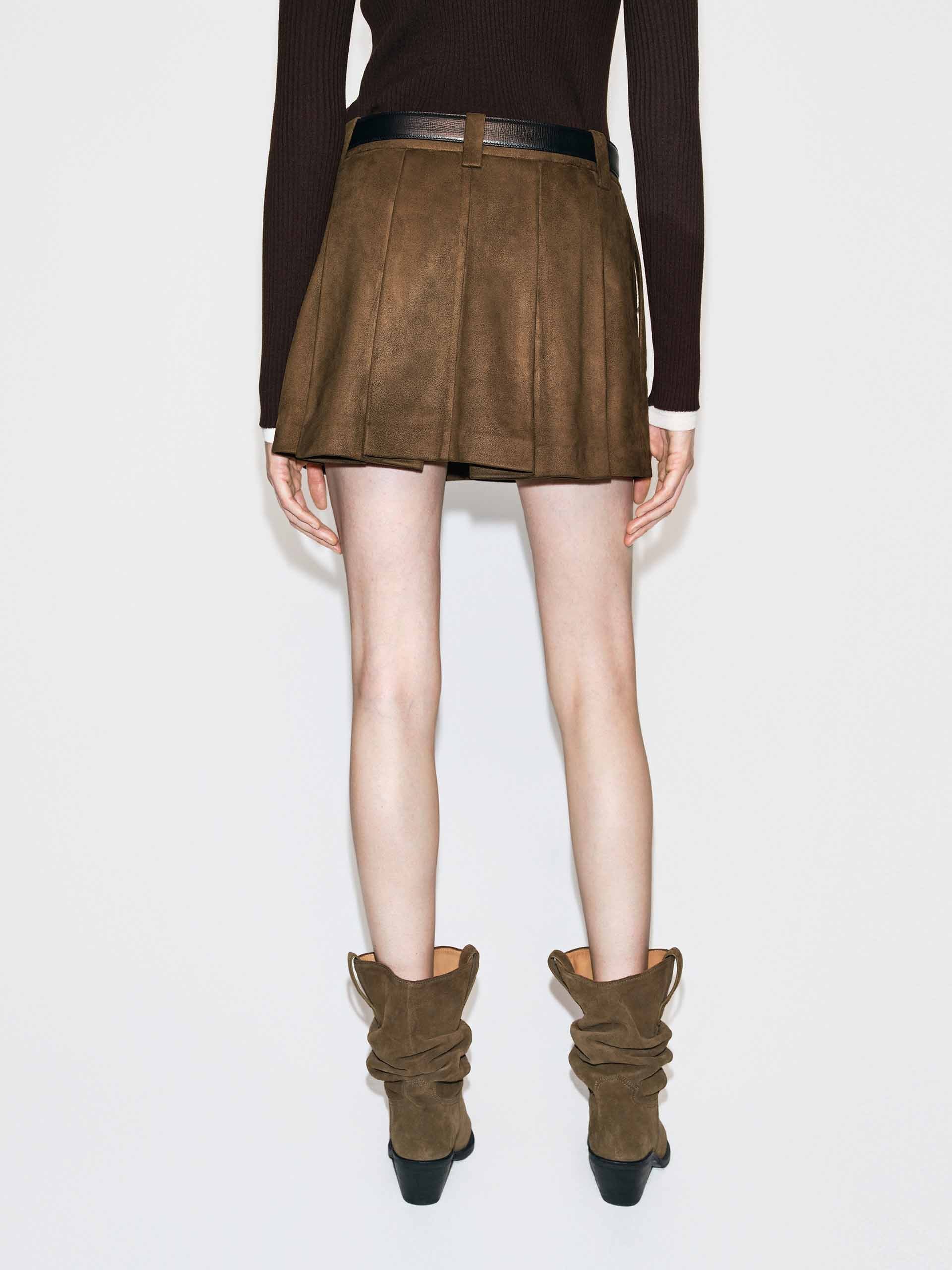 Suede Pleated Mini Skirt