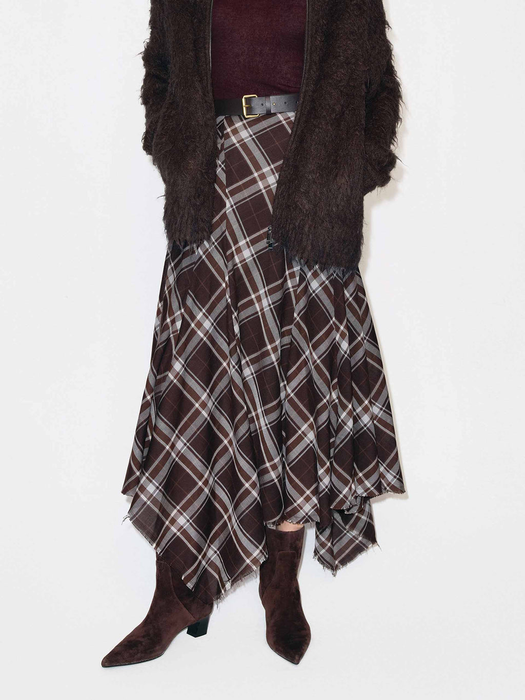 Raw Hem Plaid Skirt