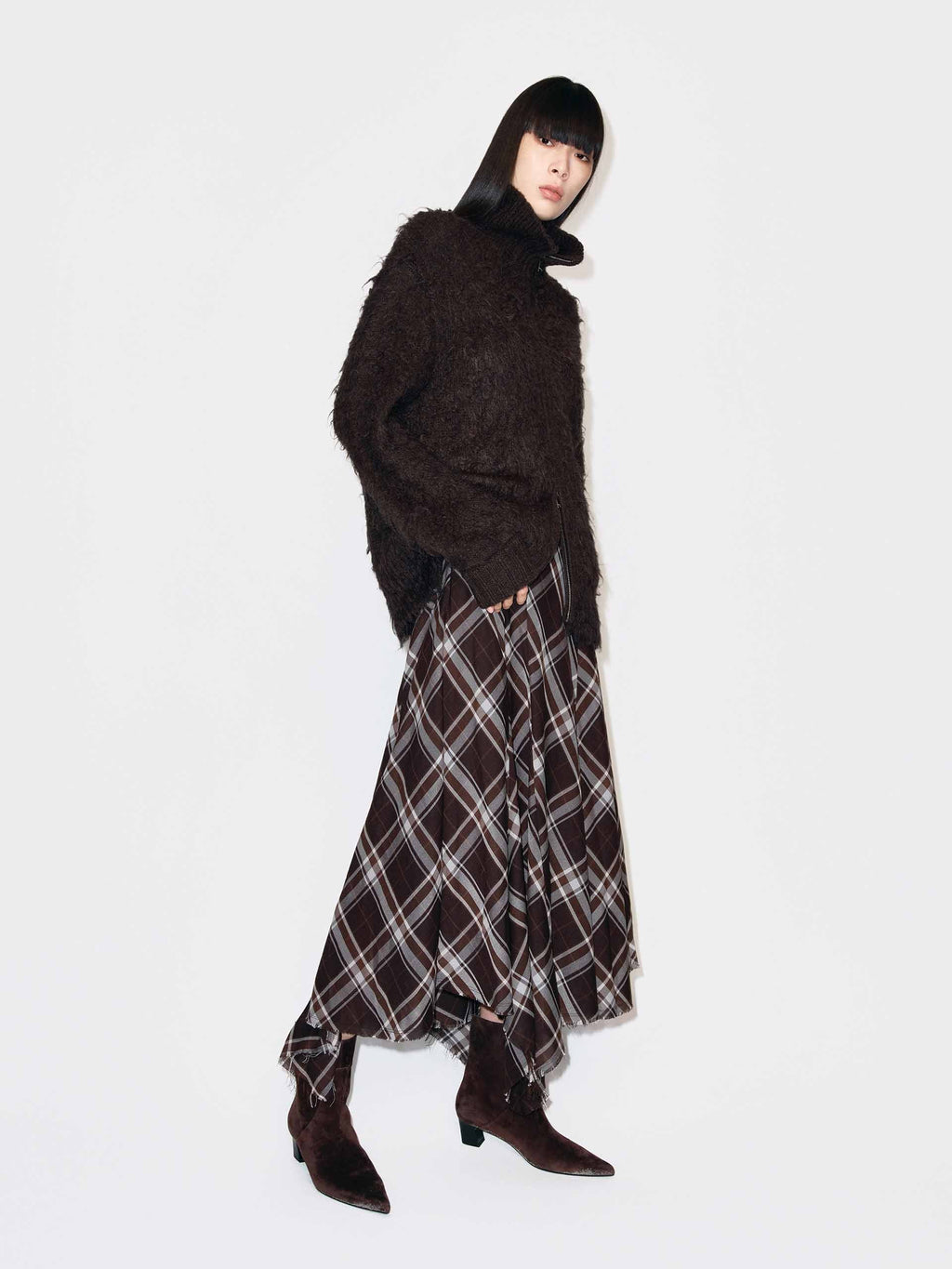 Raw Hem Plaid Skirt