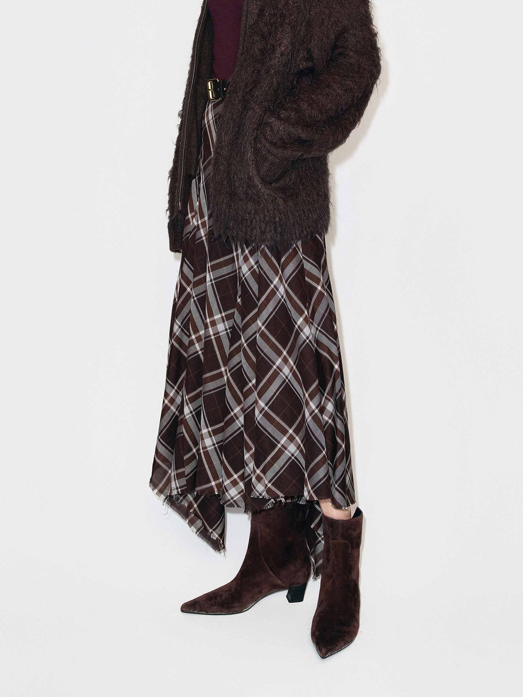 Raw Hem Plaid Skirt