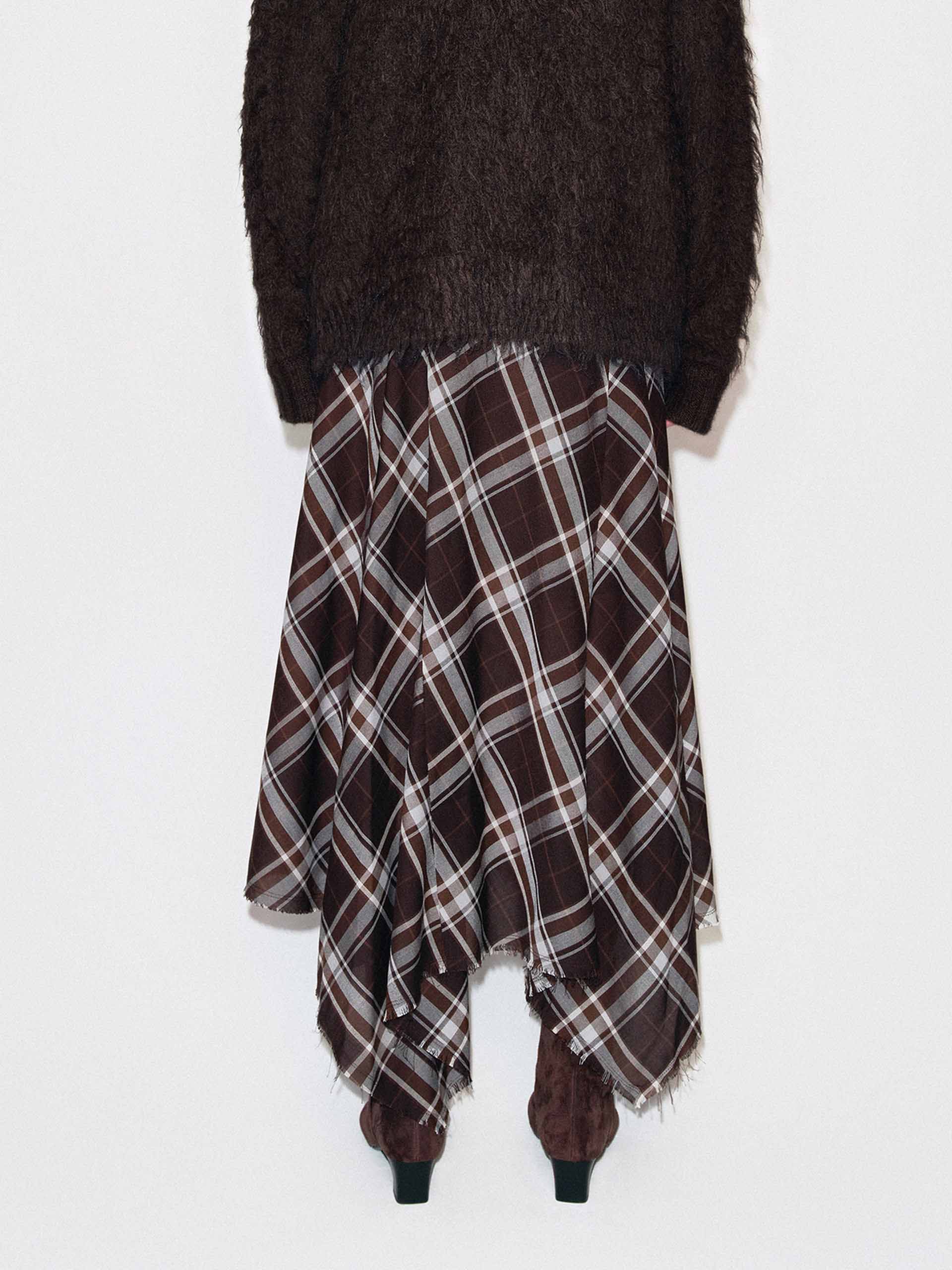 Raw Hem Plaid Skirt
