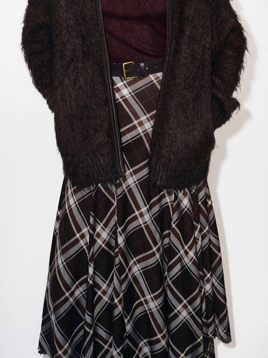 Raw Hem Plaid Skirt