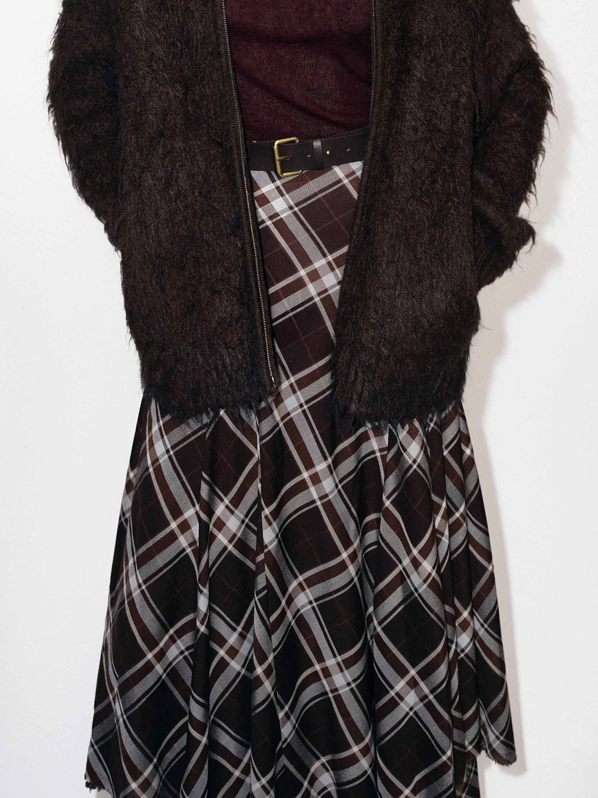 Raw Hem Plaid Skirt