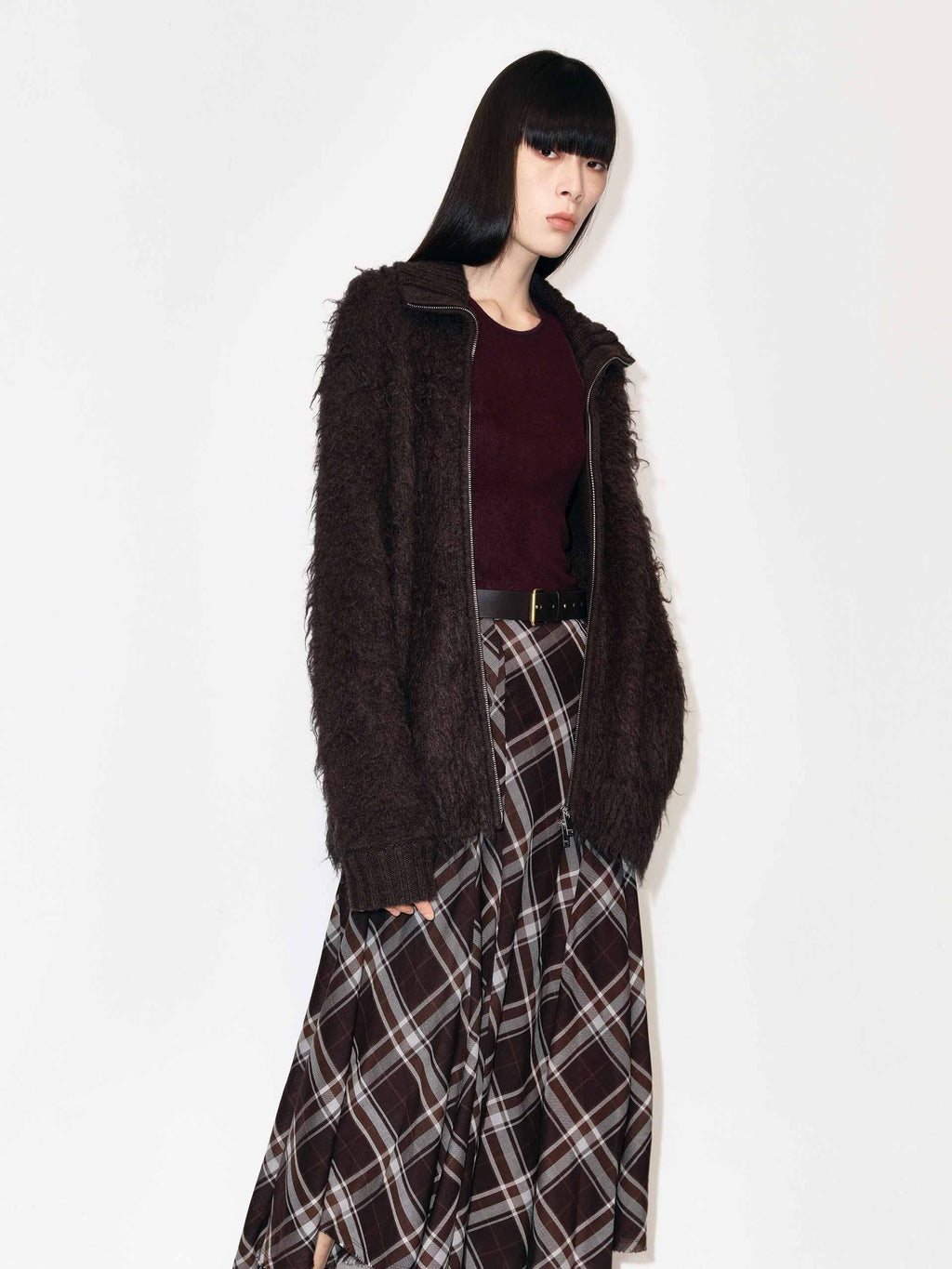 Raw Hem Plaid Skirt