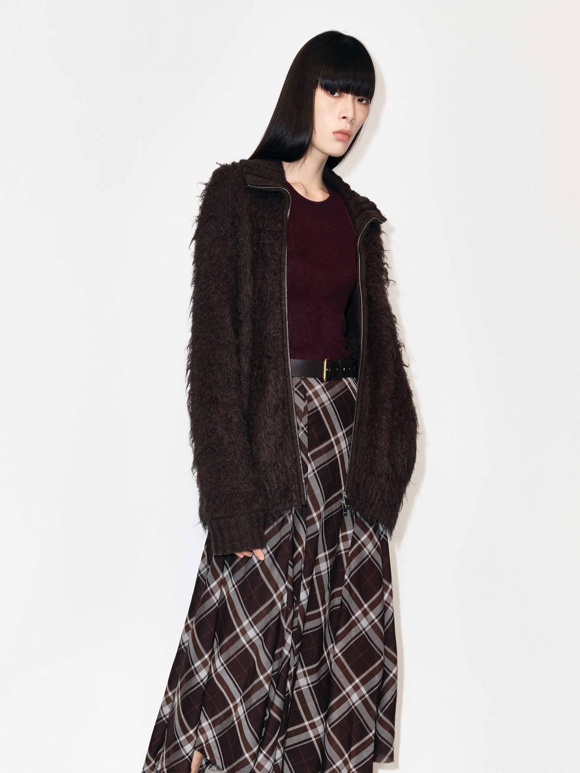 Raw Hem Plaid Skirt