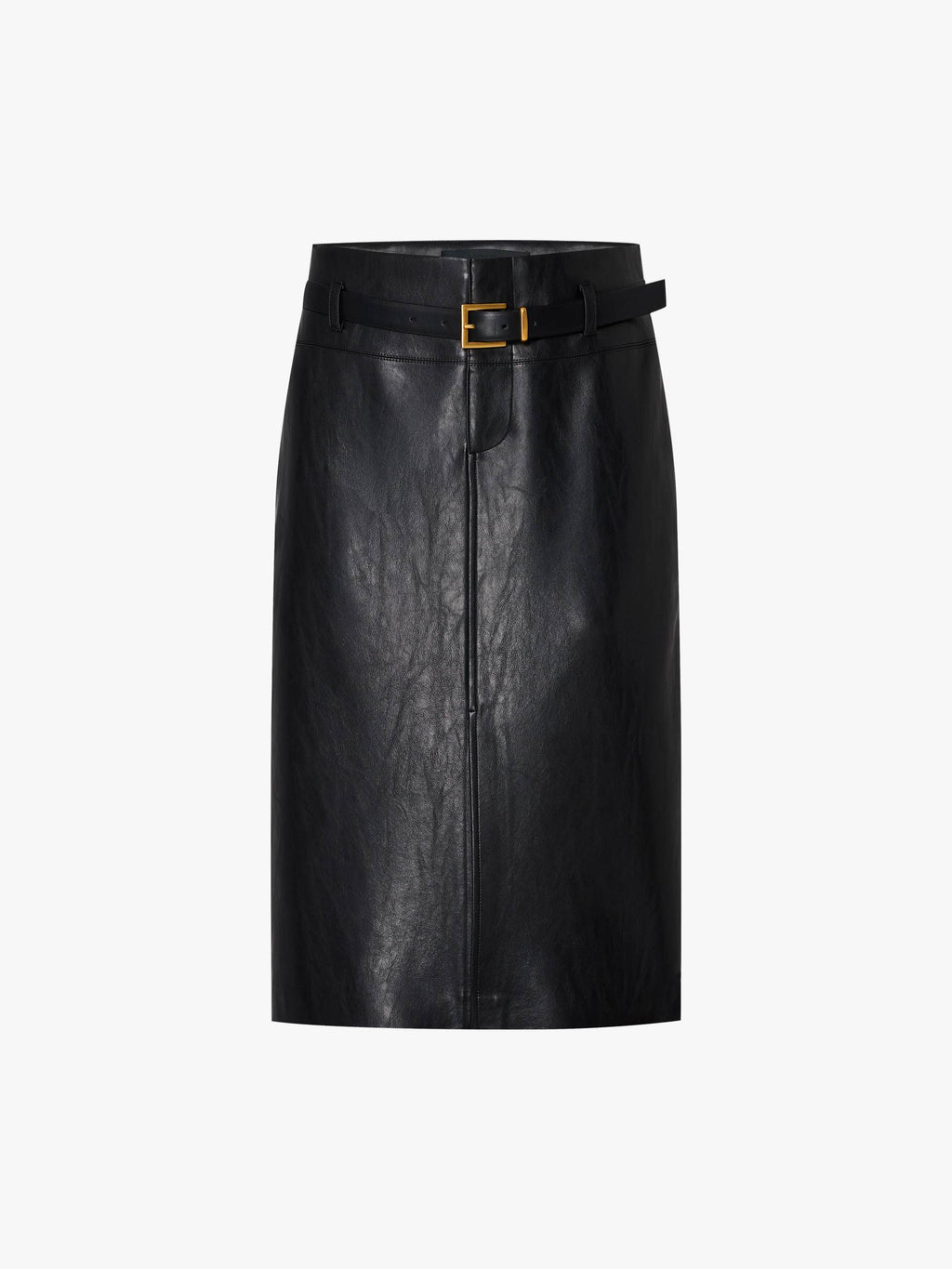 Front Slit Leather Midi Skirt