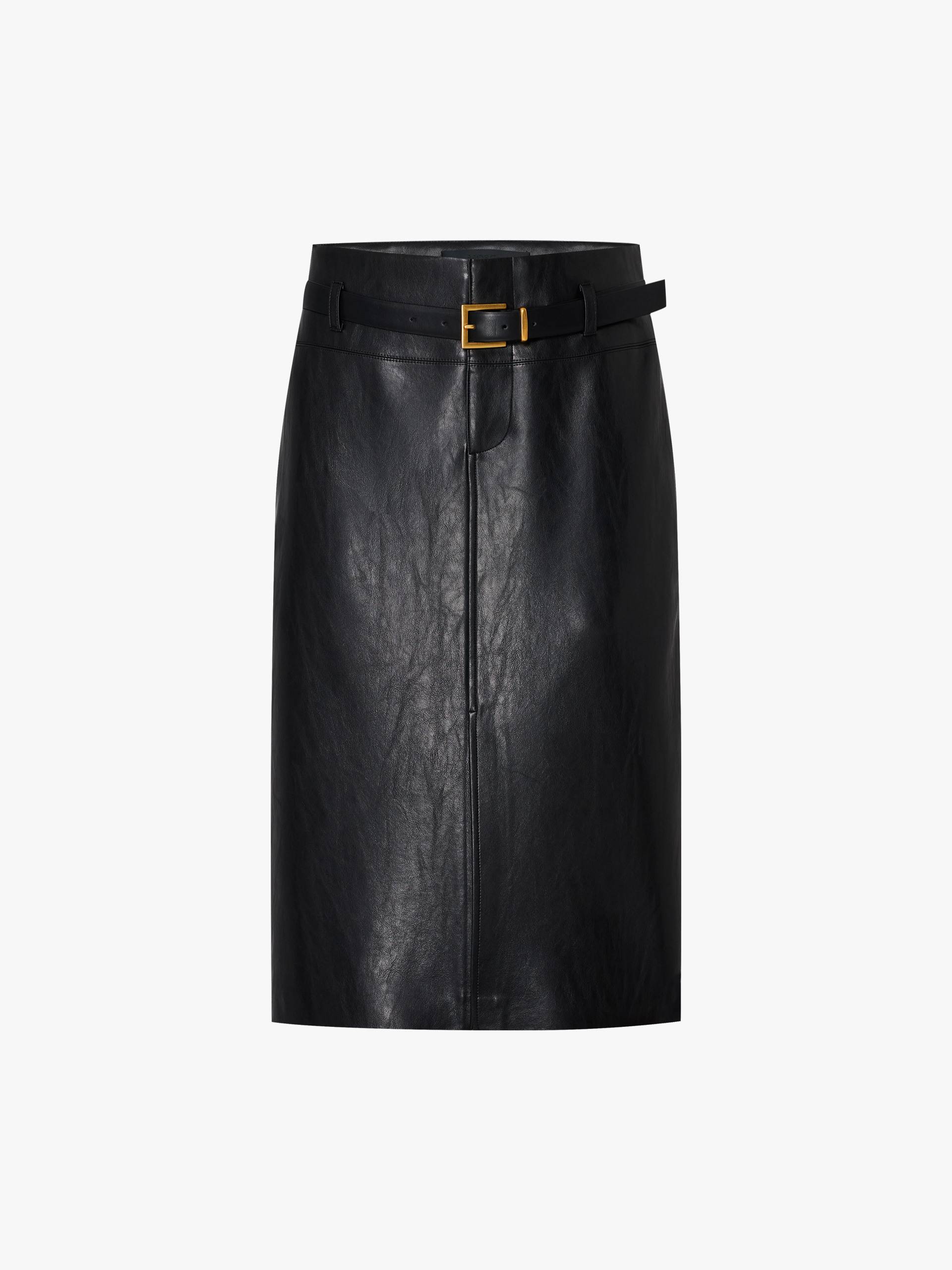 Front Slit Leather Midi Skirt