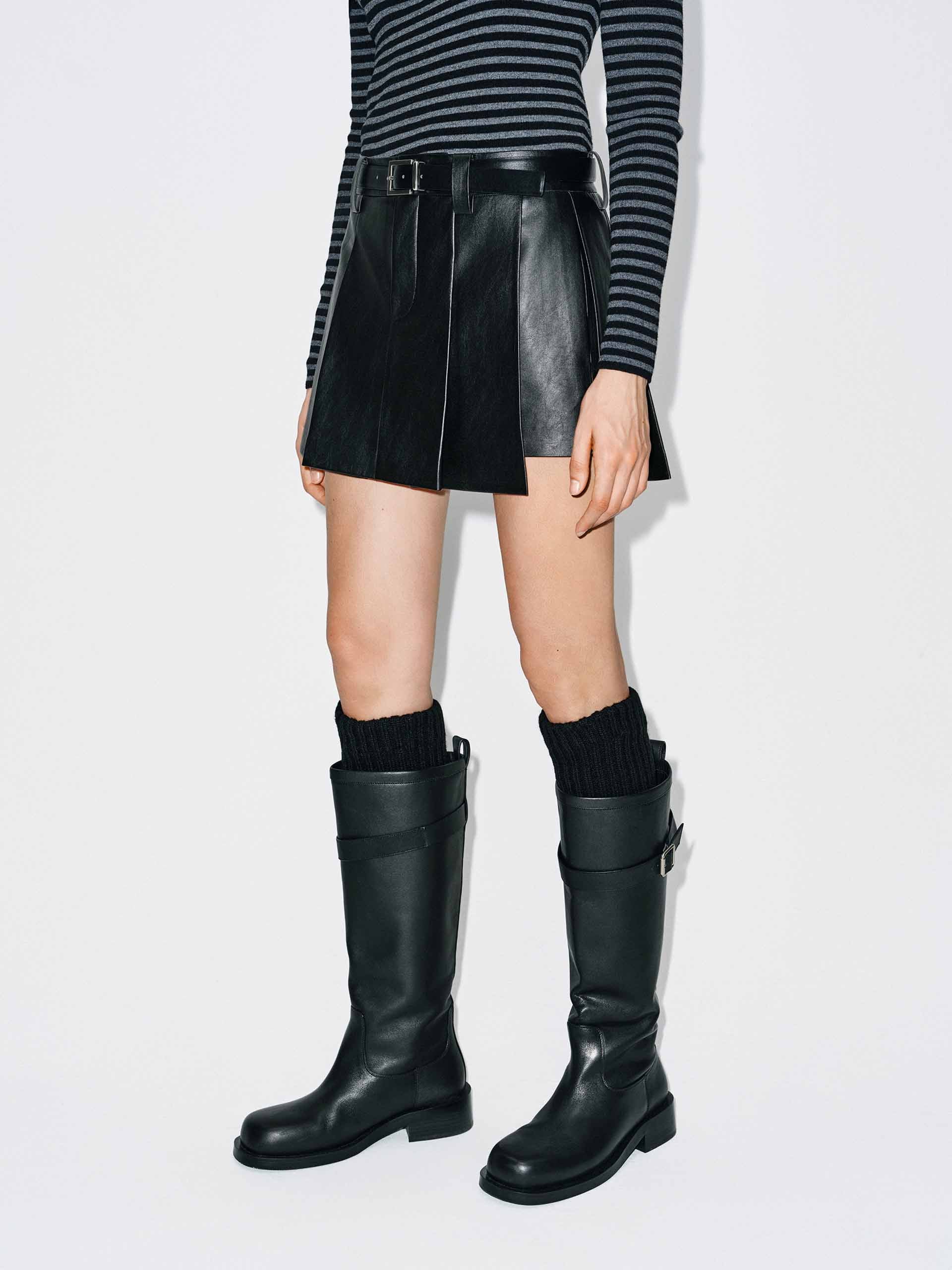 Soft Leather Pleated Skort
