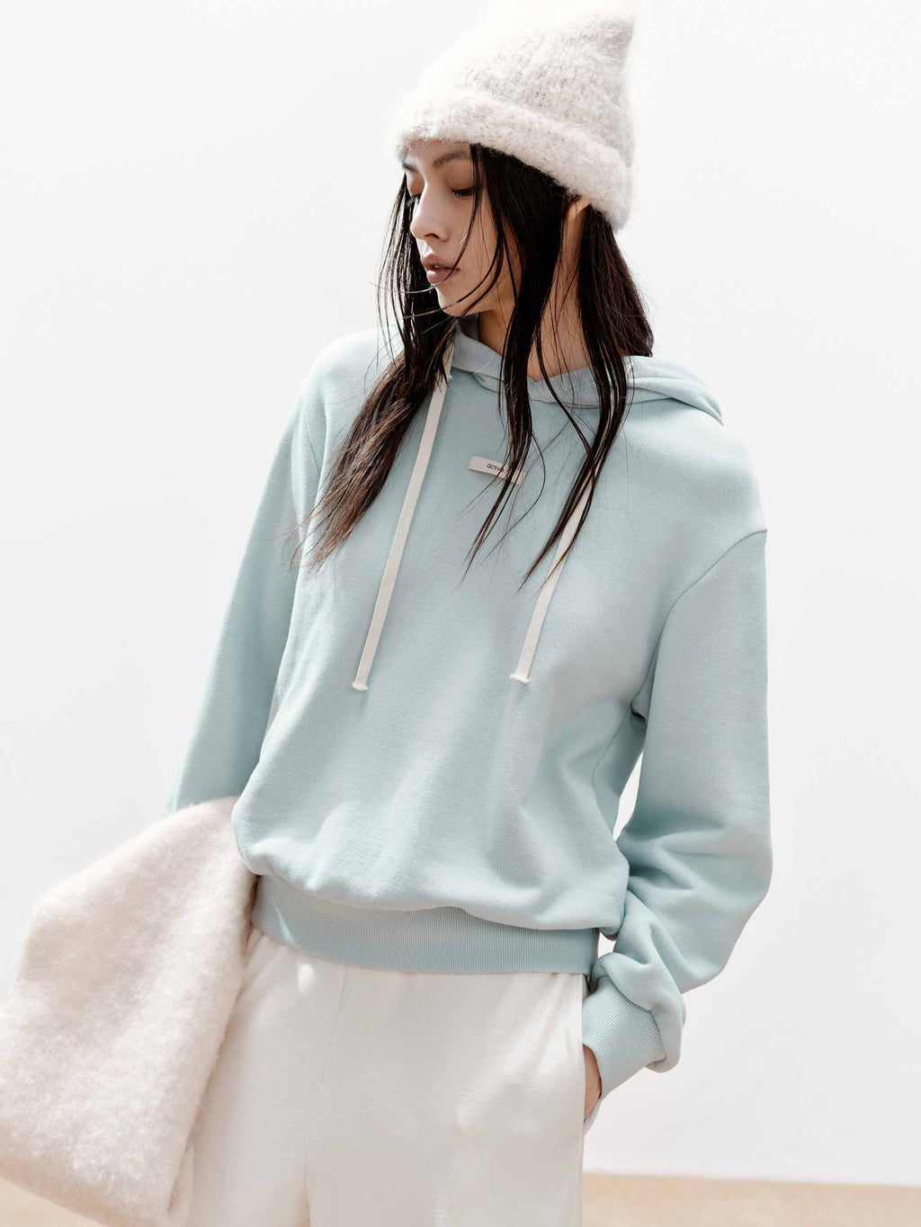 Drawstring Hooded Cotton Sweatshirt