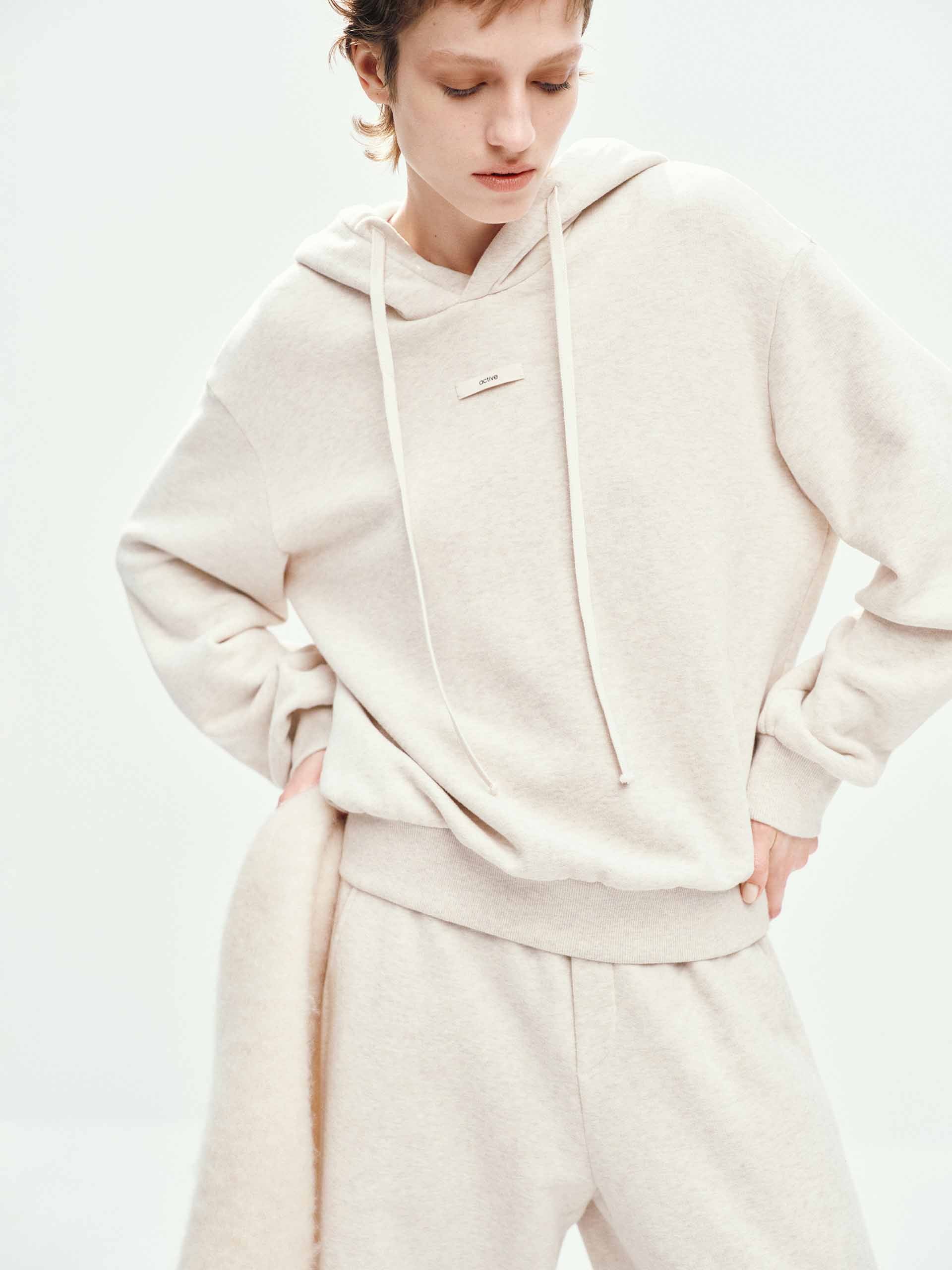 Drawstring Hooded Cotton Sweatshirt