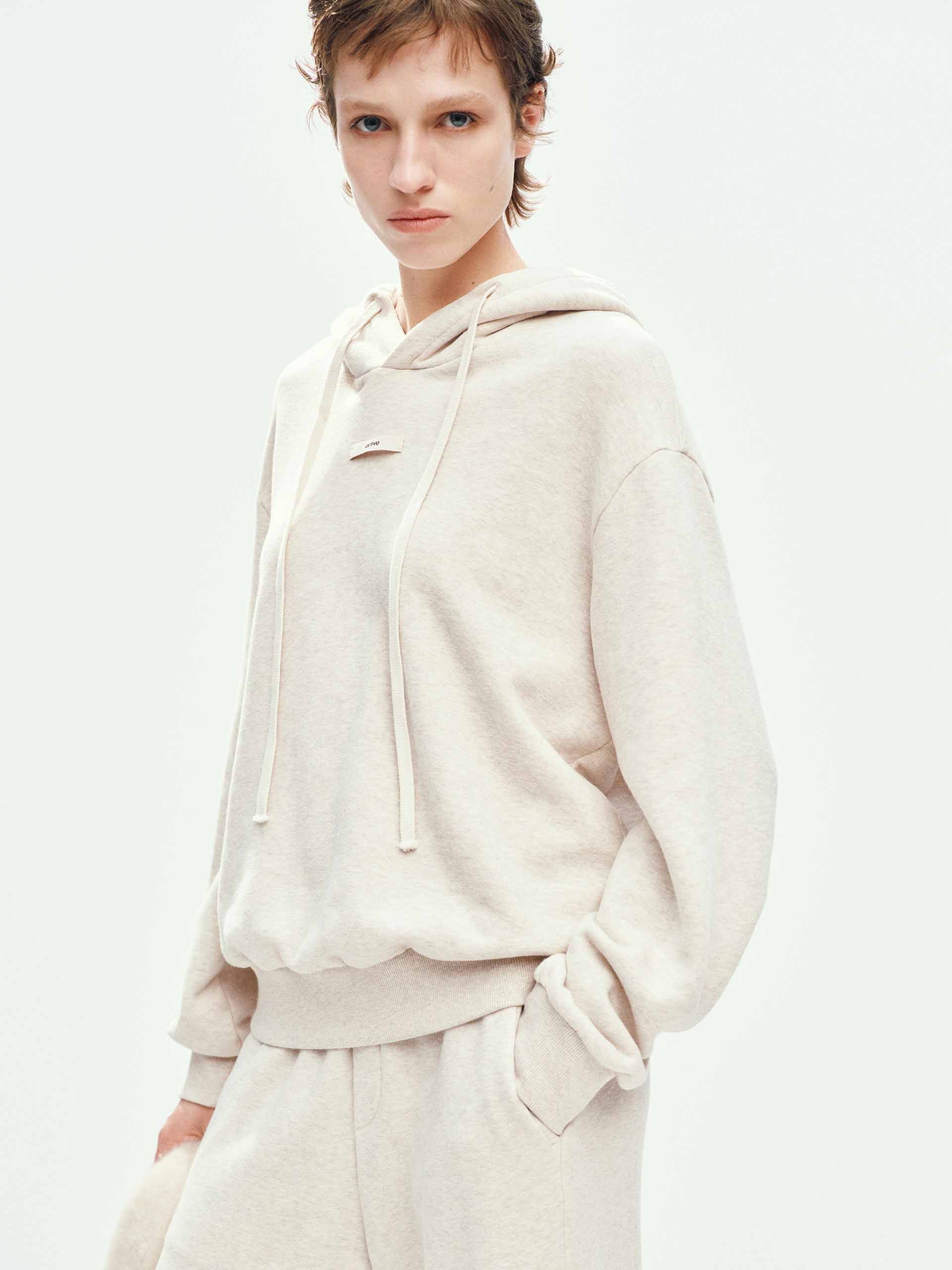 Drawstring Hooded Cotton Sweatshirt