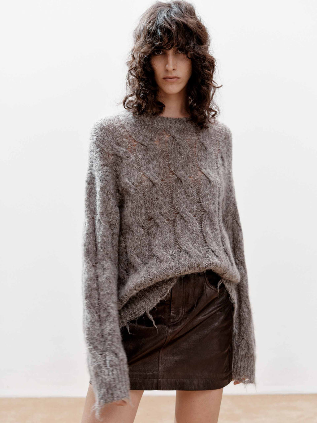 Raw Hem Cable Knitted Sweater
