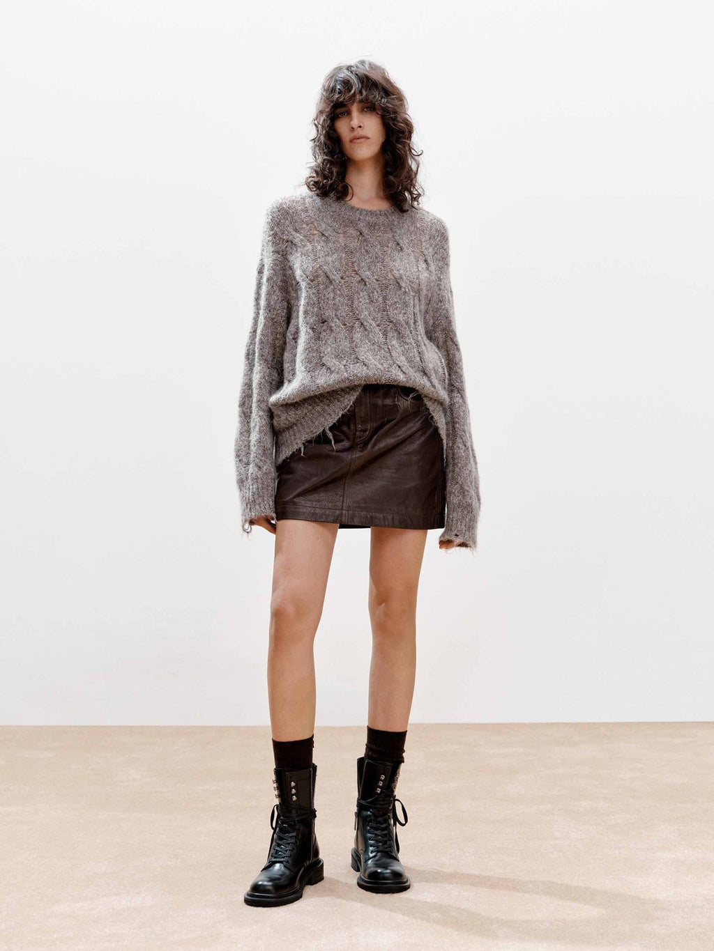 Raw Hem Cable Knitted Sweater