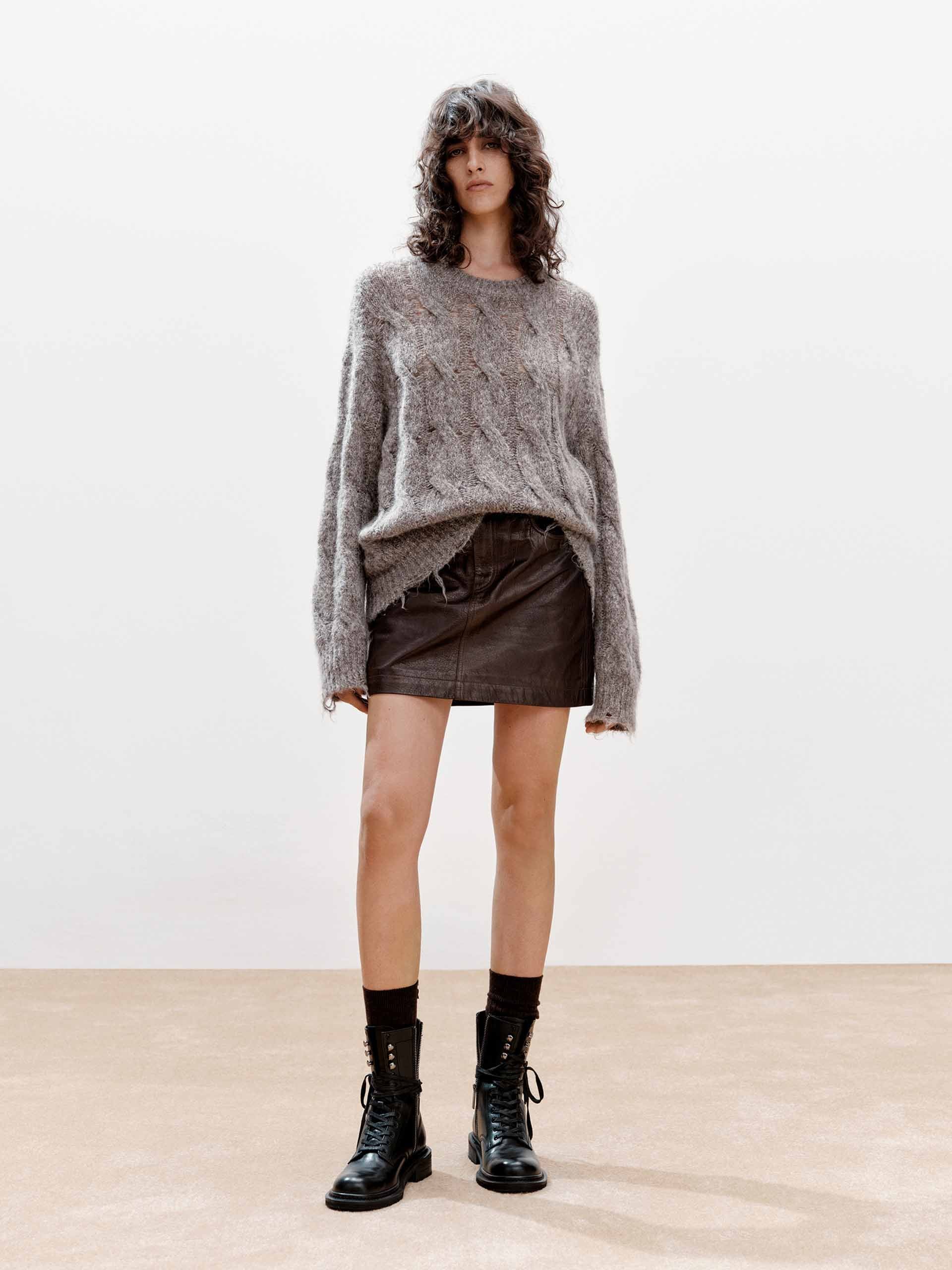 Raw Hem Cable Knitted Sweater