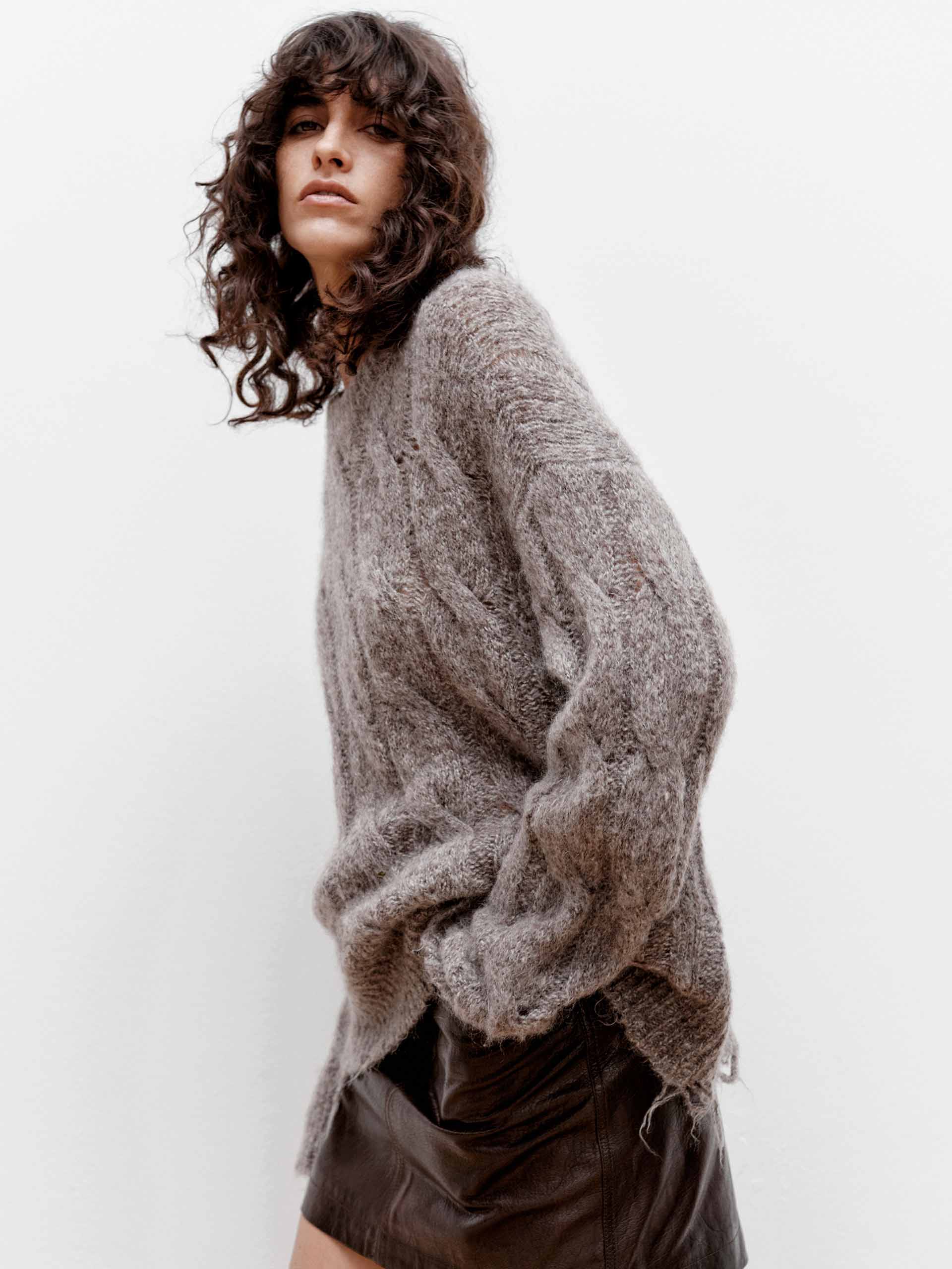 Raw Hem Cable Knitted Sweater