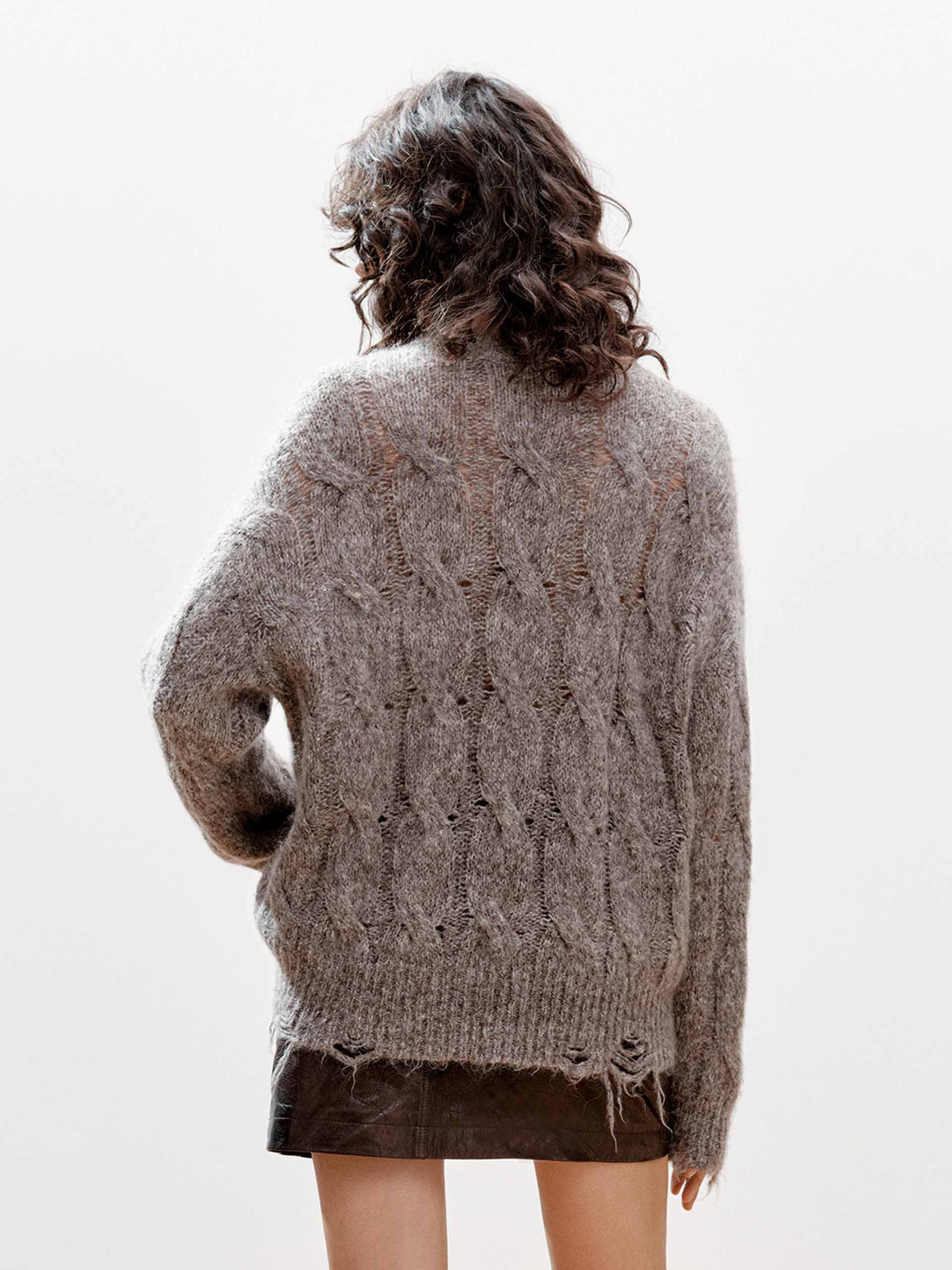 Raw Hem Cable Knitted Sweater