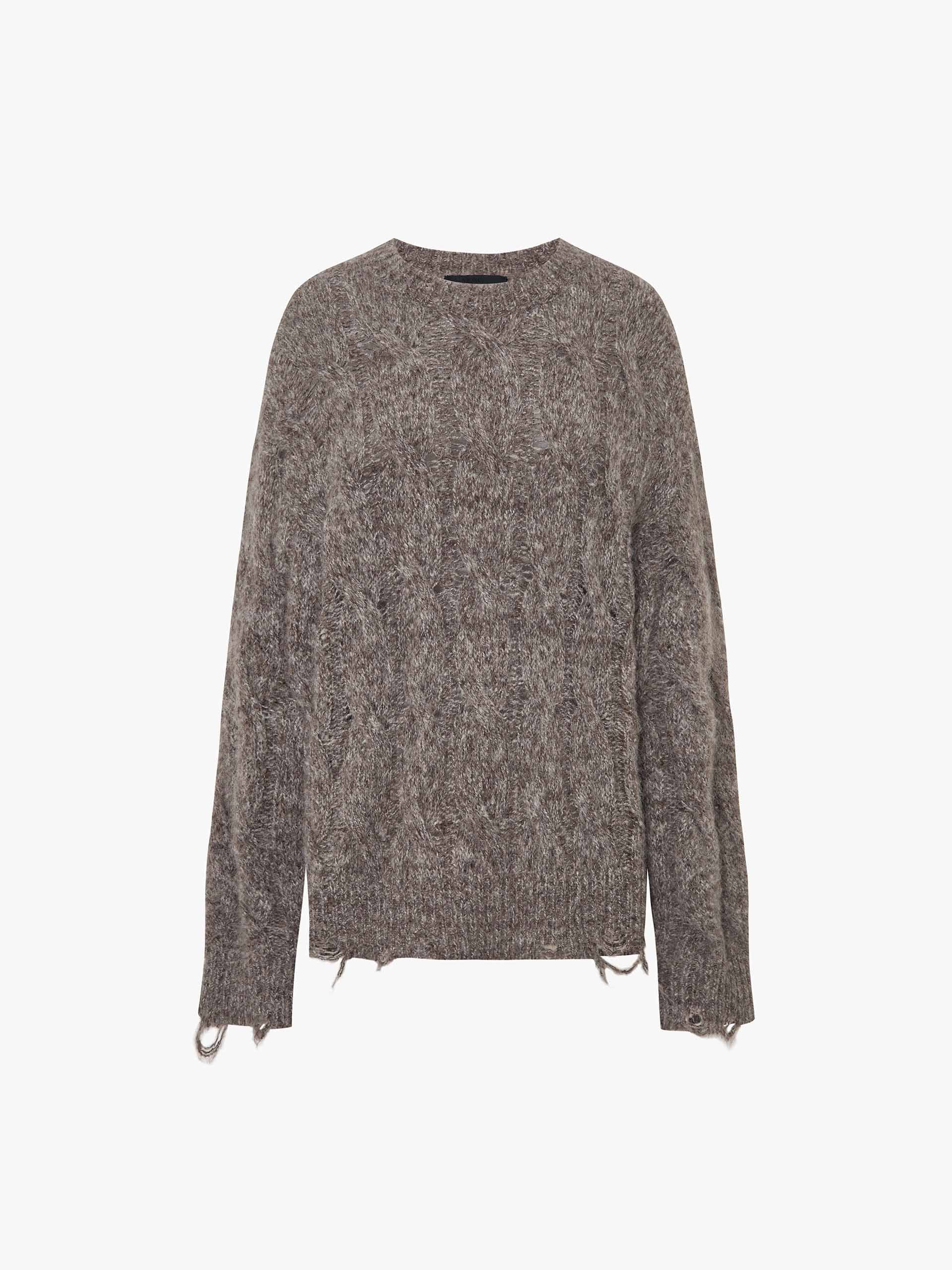 Raw Hem Cable Knitted Sweater