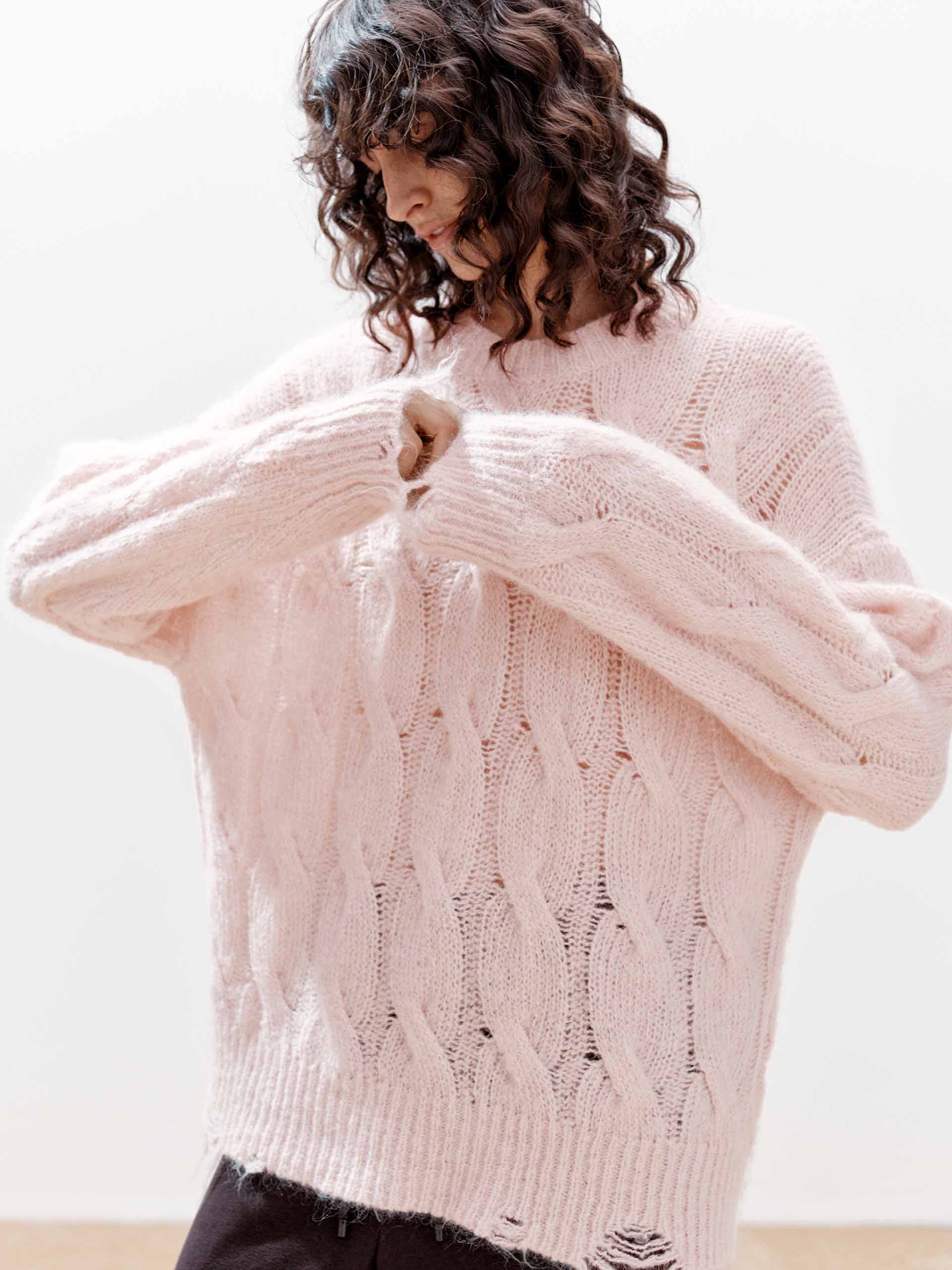Raw Hem Cable Knitted Sweater