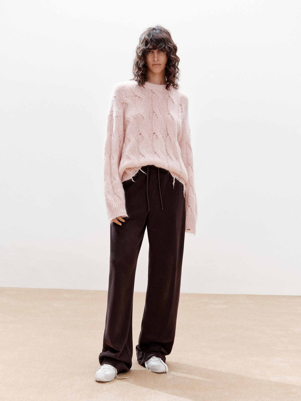 Raw Hem Cable Knitted Sweater