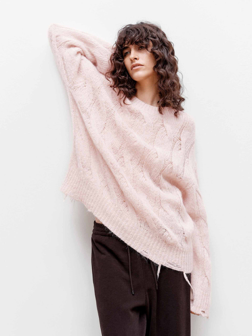 Raw Hem Cable Knitted Sweater