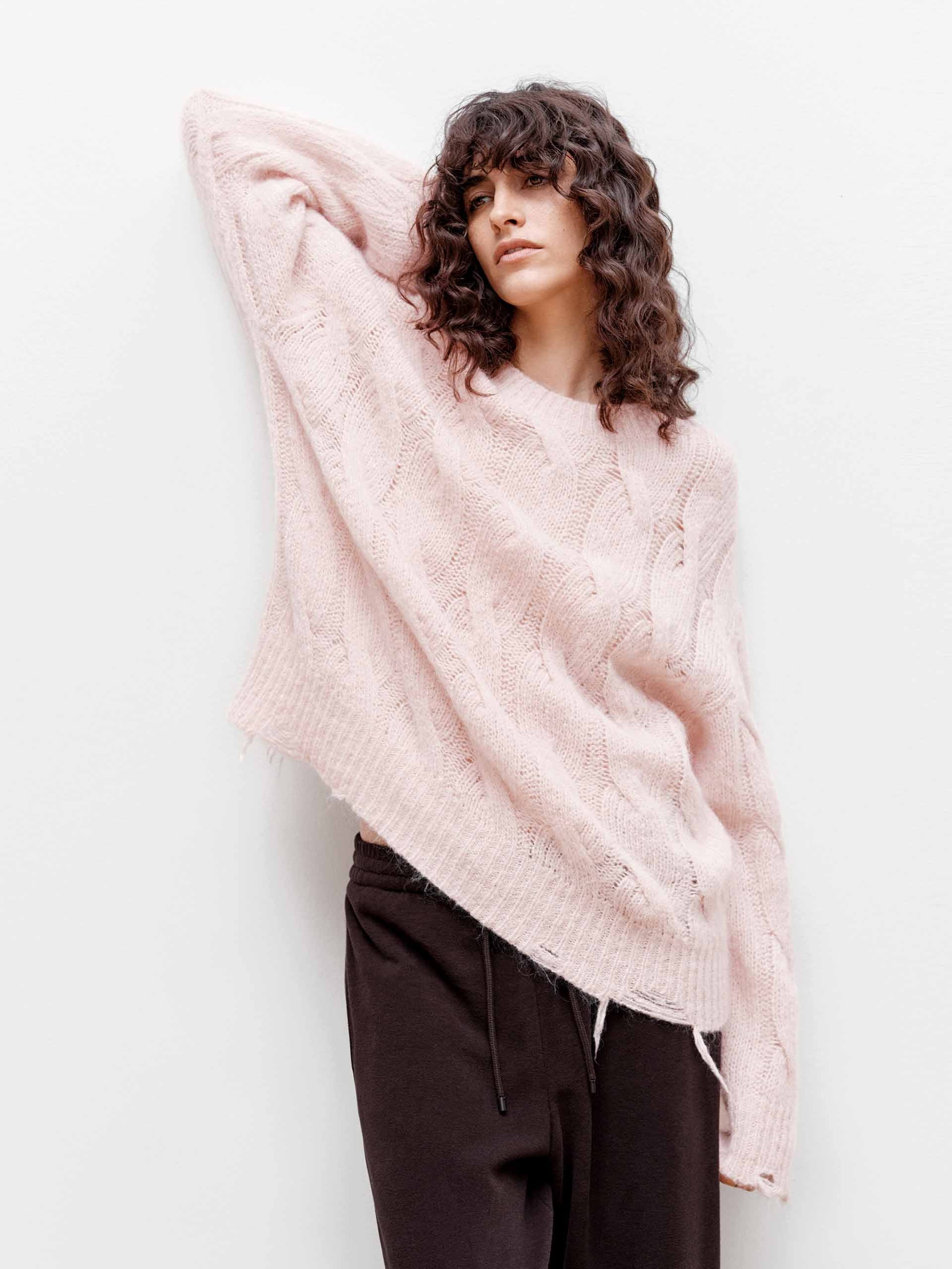 Raw Hem Cable Knitted Sweater