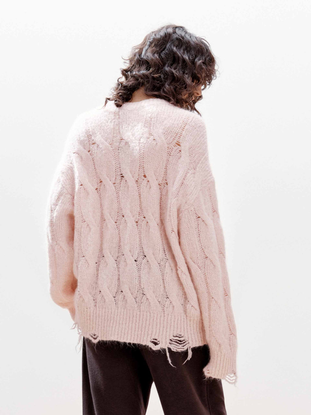 Raw Hem Cable Knitted Sweater