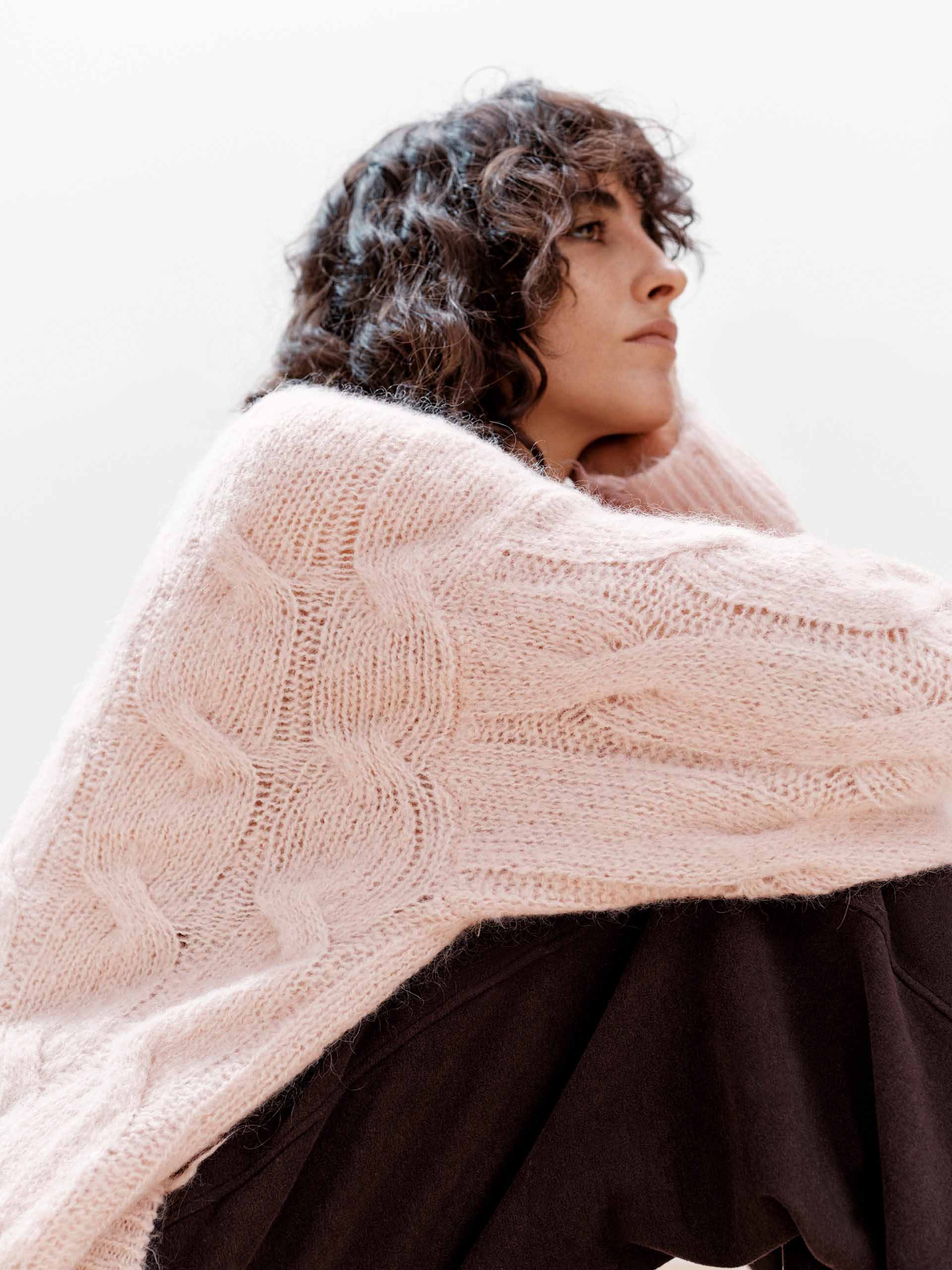 Raw Hem Cable Knitted Sweater