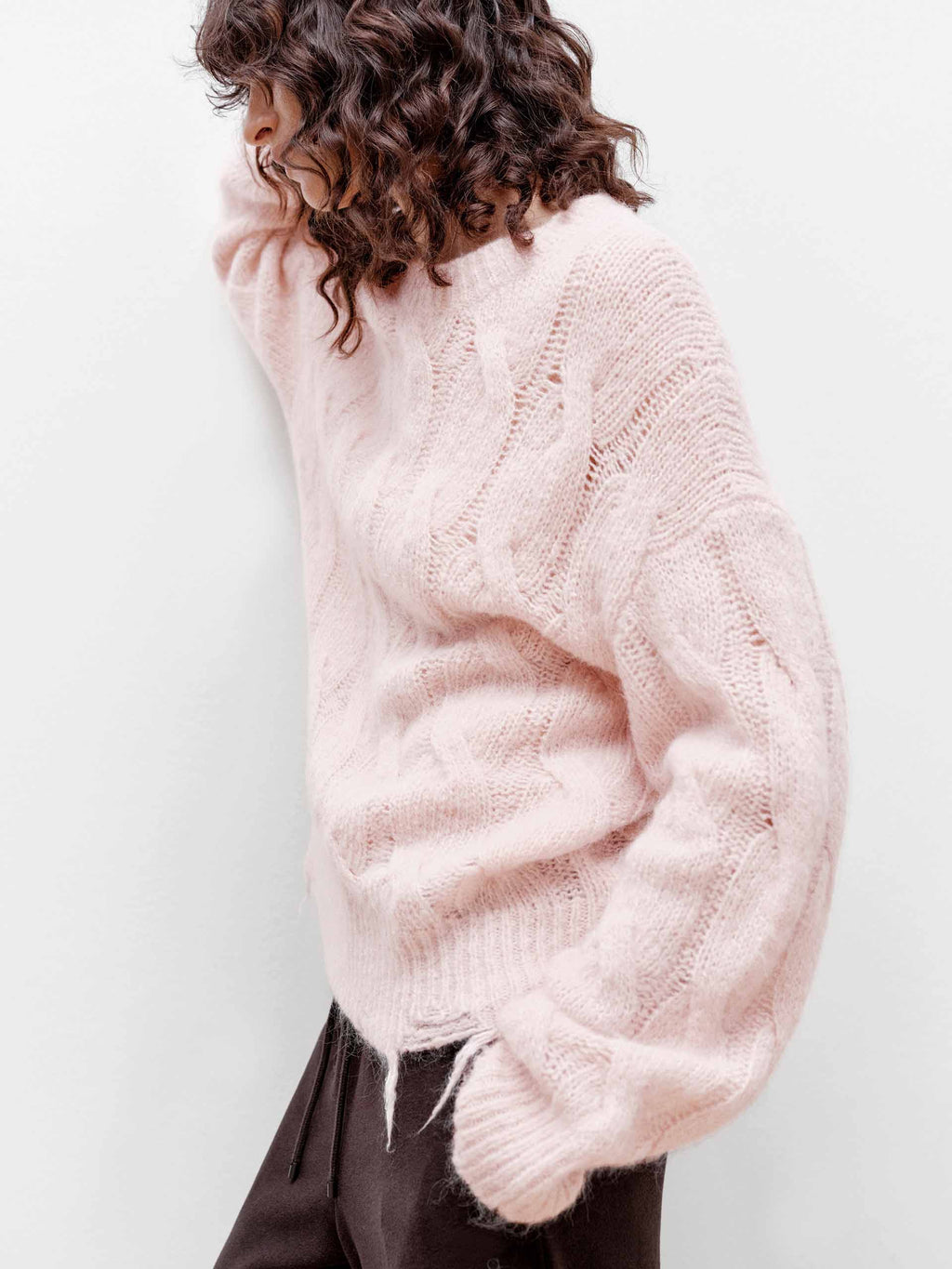 Raw Hem Cable Knitted Sweater