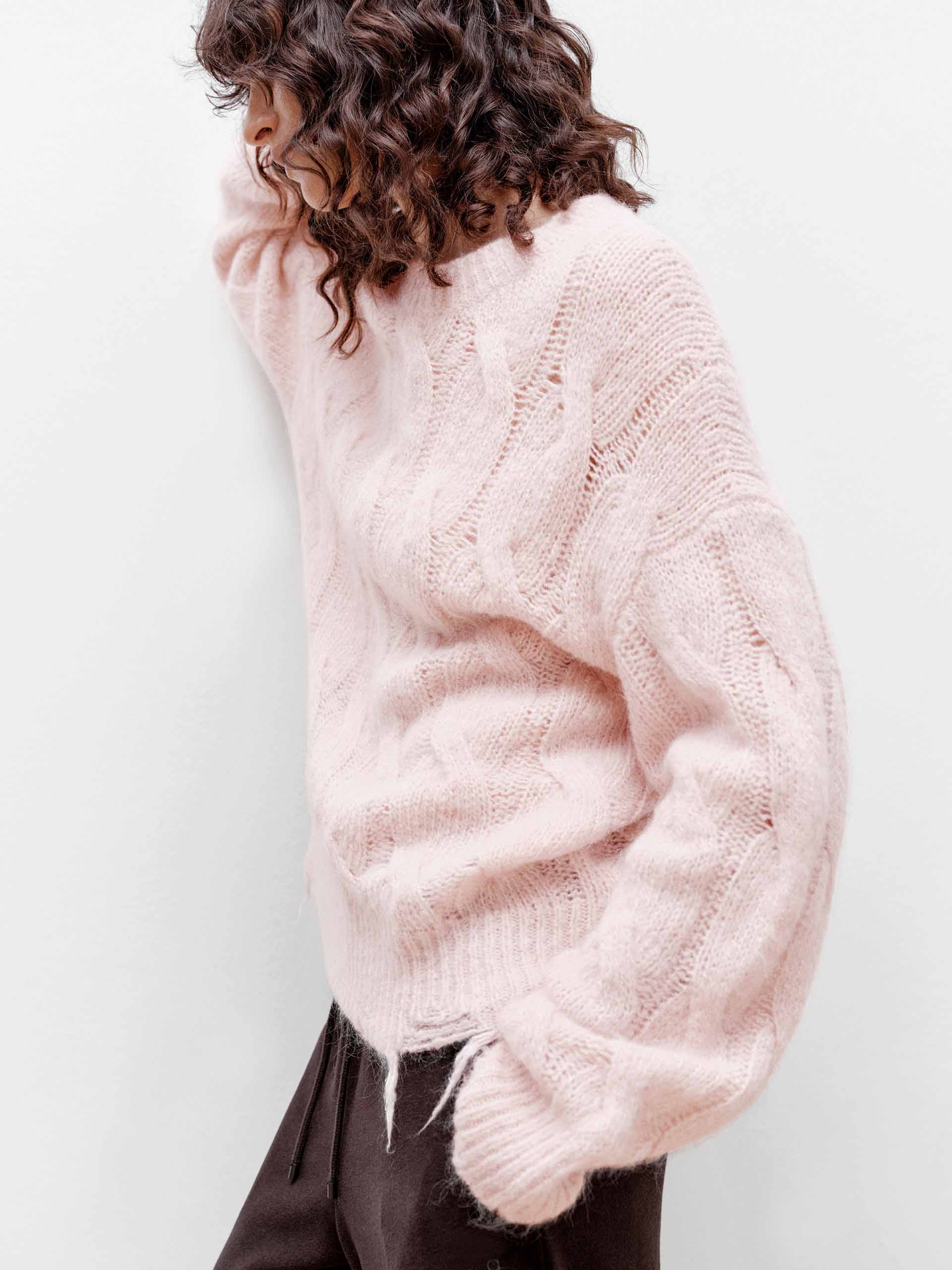 Raw Hem Cable Knitted Sweater