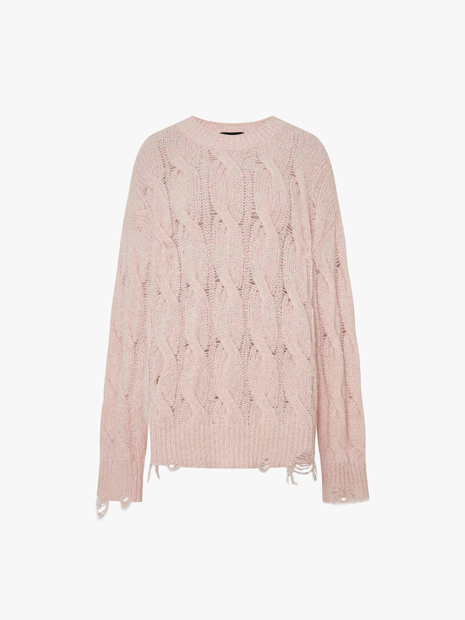 Raw Hem Cable Knitted Sweater