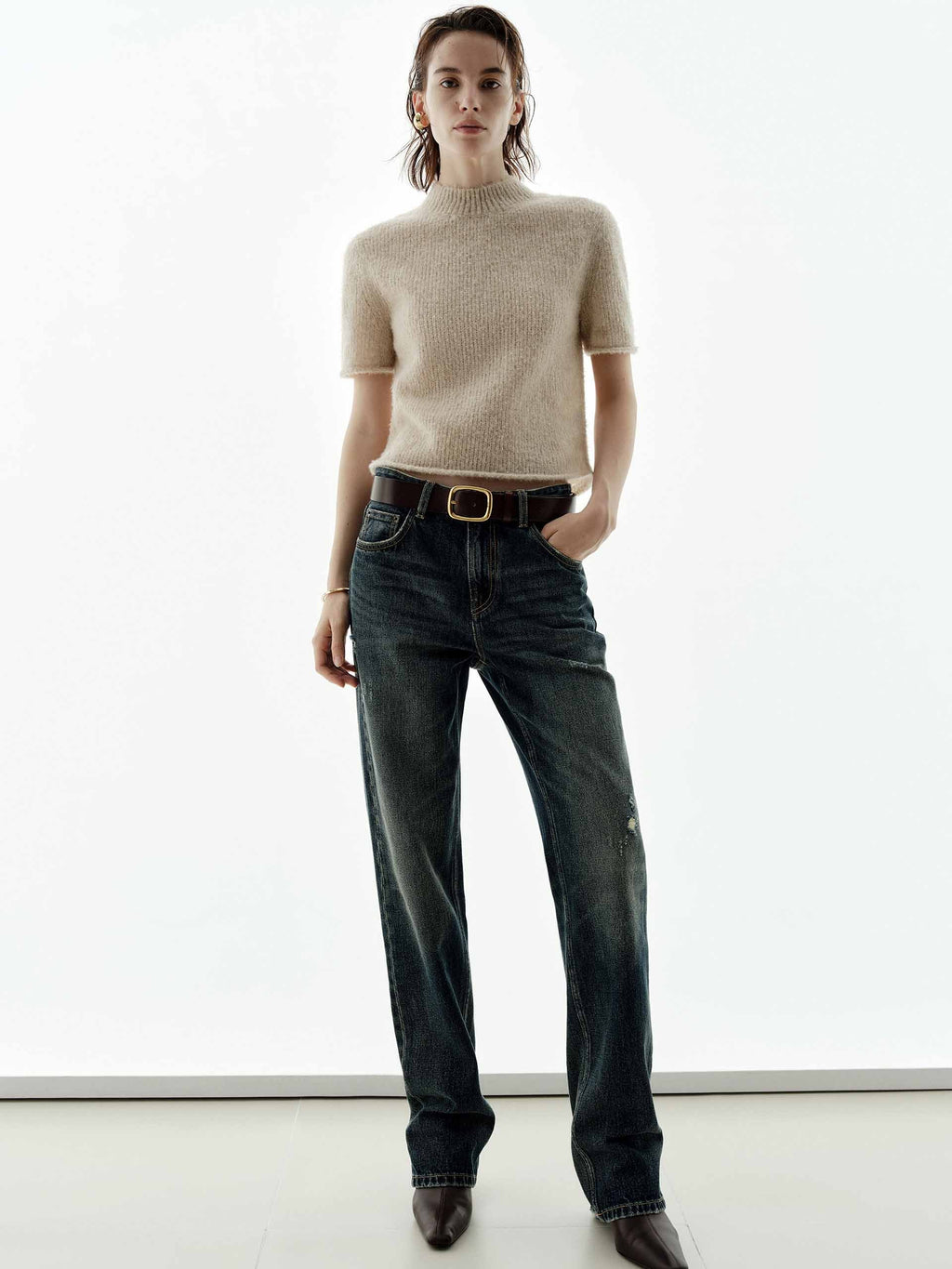 Wool Blend Cropped Knitted Top