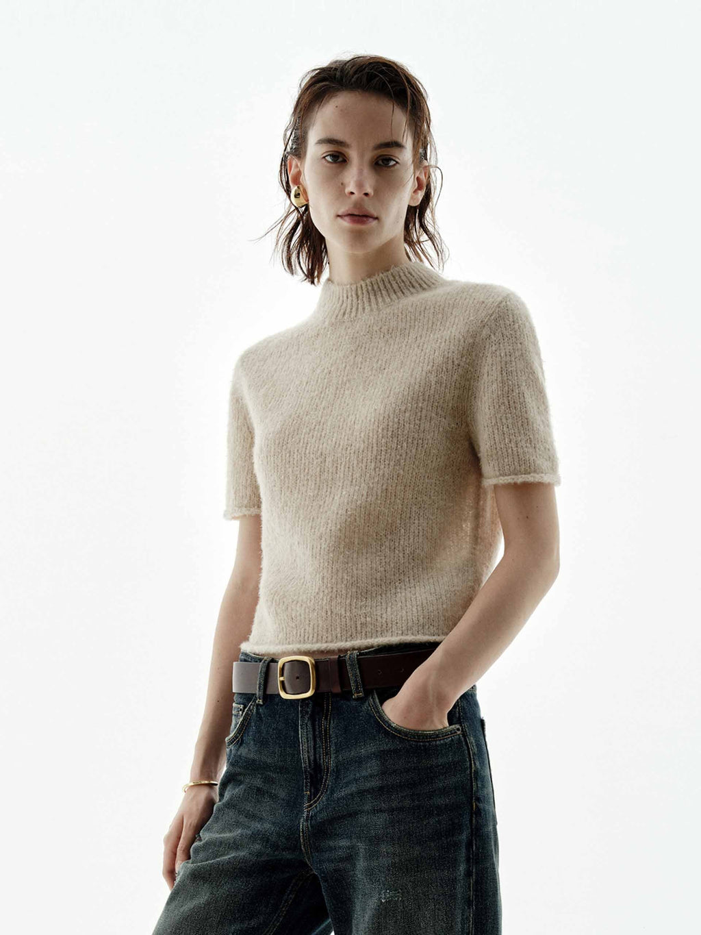 Wool Blend Cropped Knitted Top