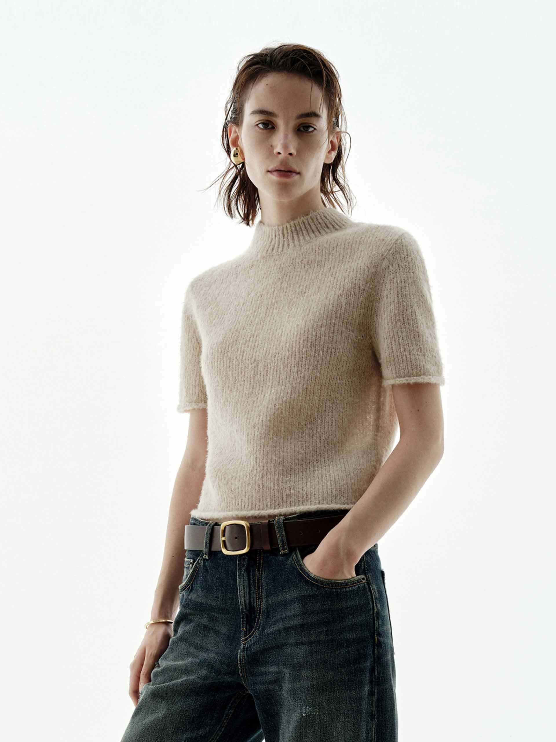 Wool Blend Cropped Knitted Top