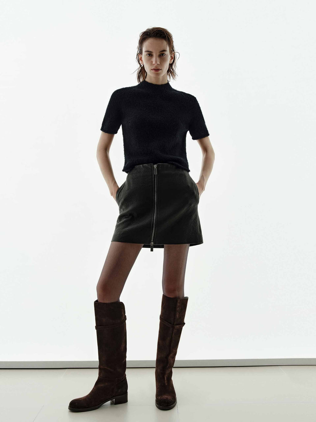 Wool Blend Cropped Knitted Top
