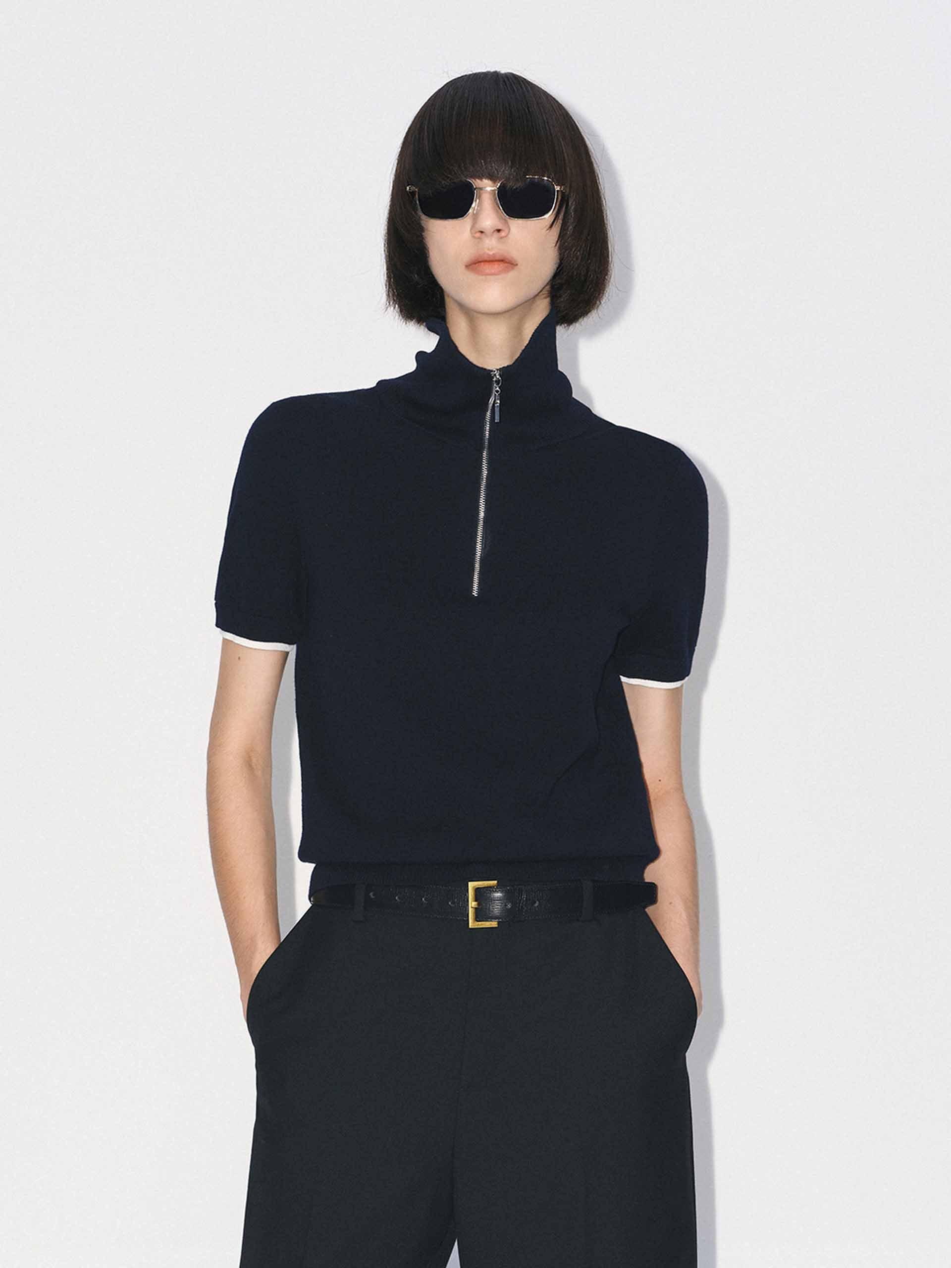 Half Zipper Wool Knitted Top