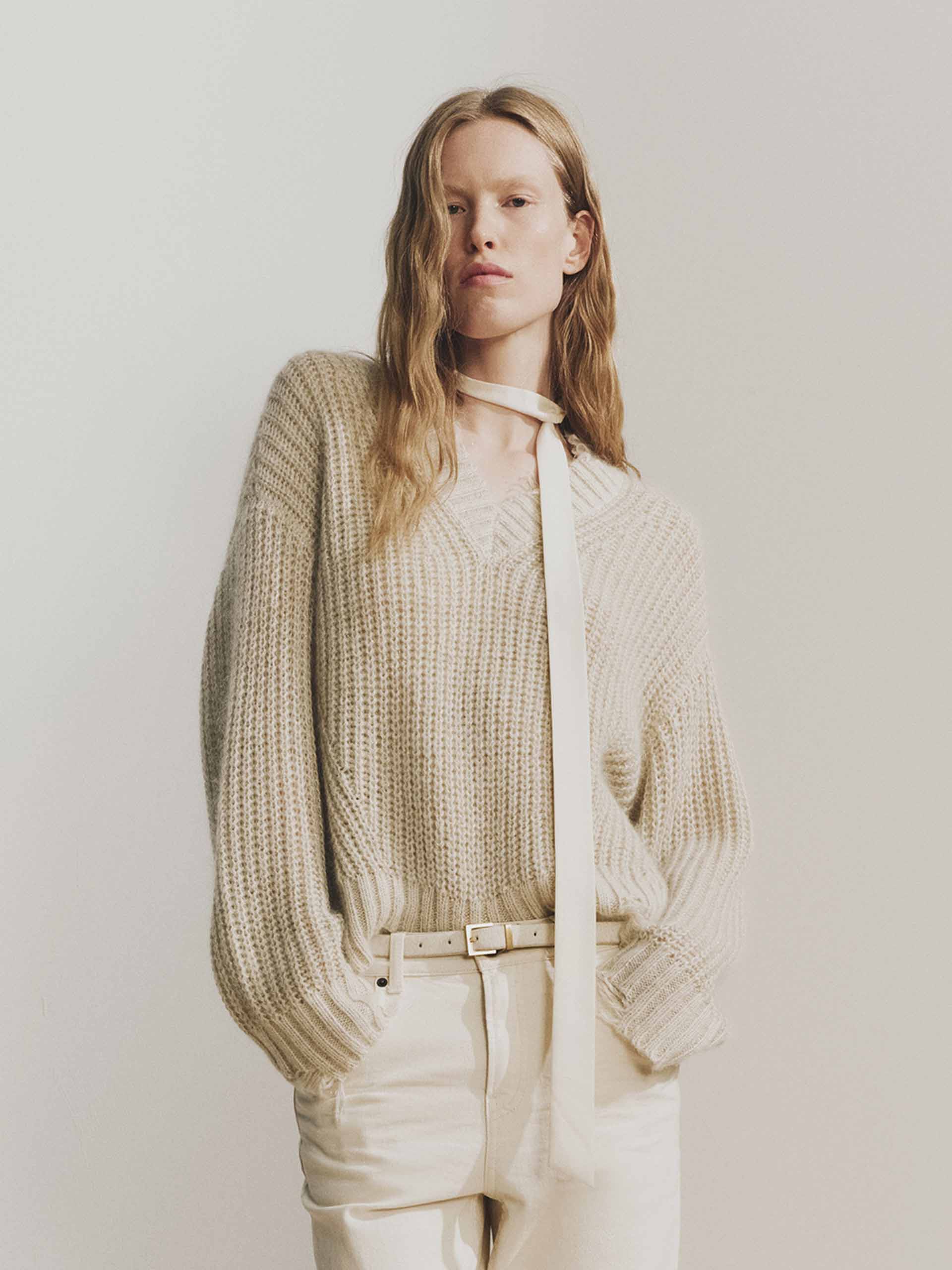 V-neck Raw Hem Sweater