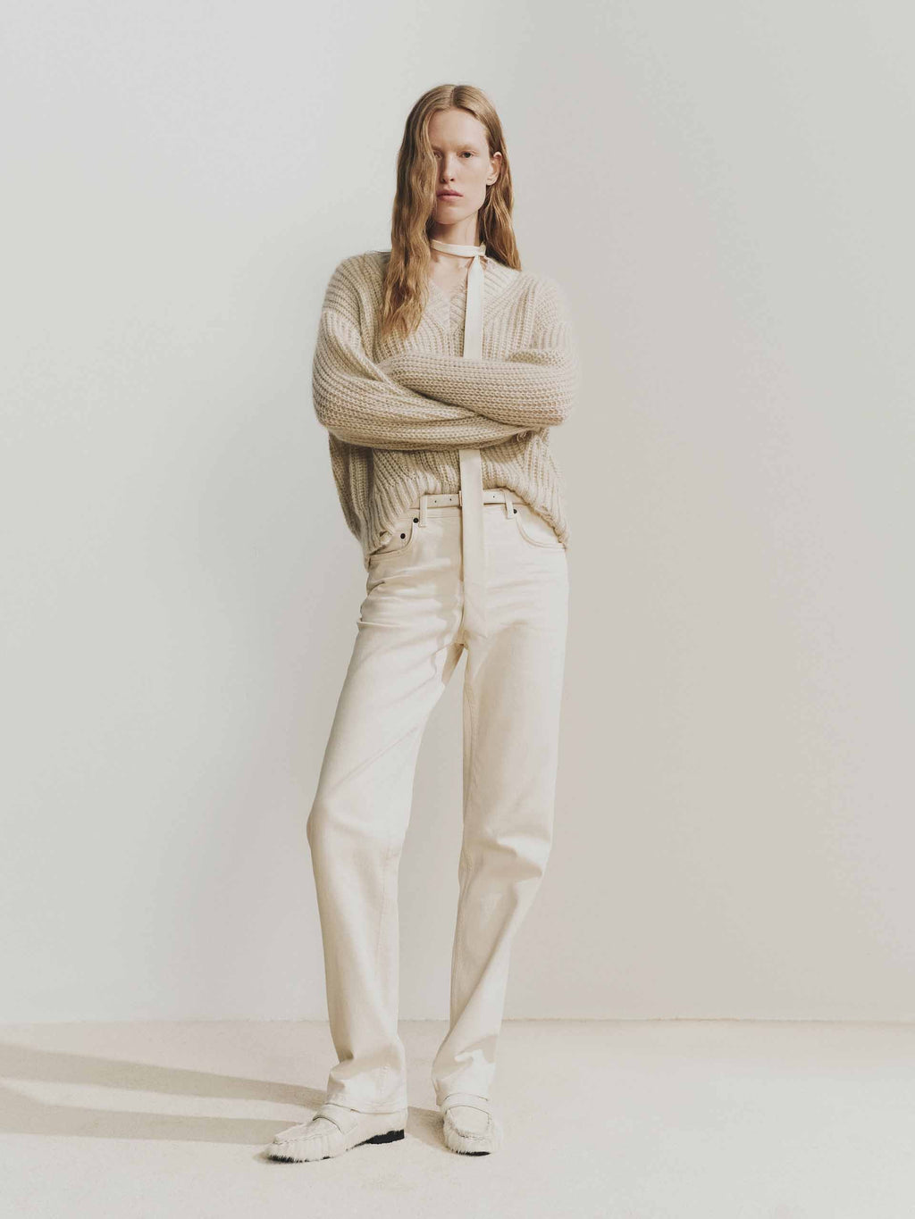 V-neck Raw Hem Sweater