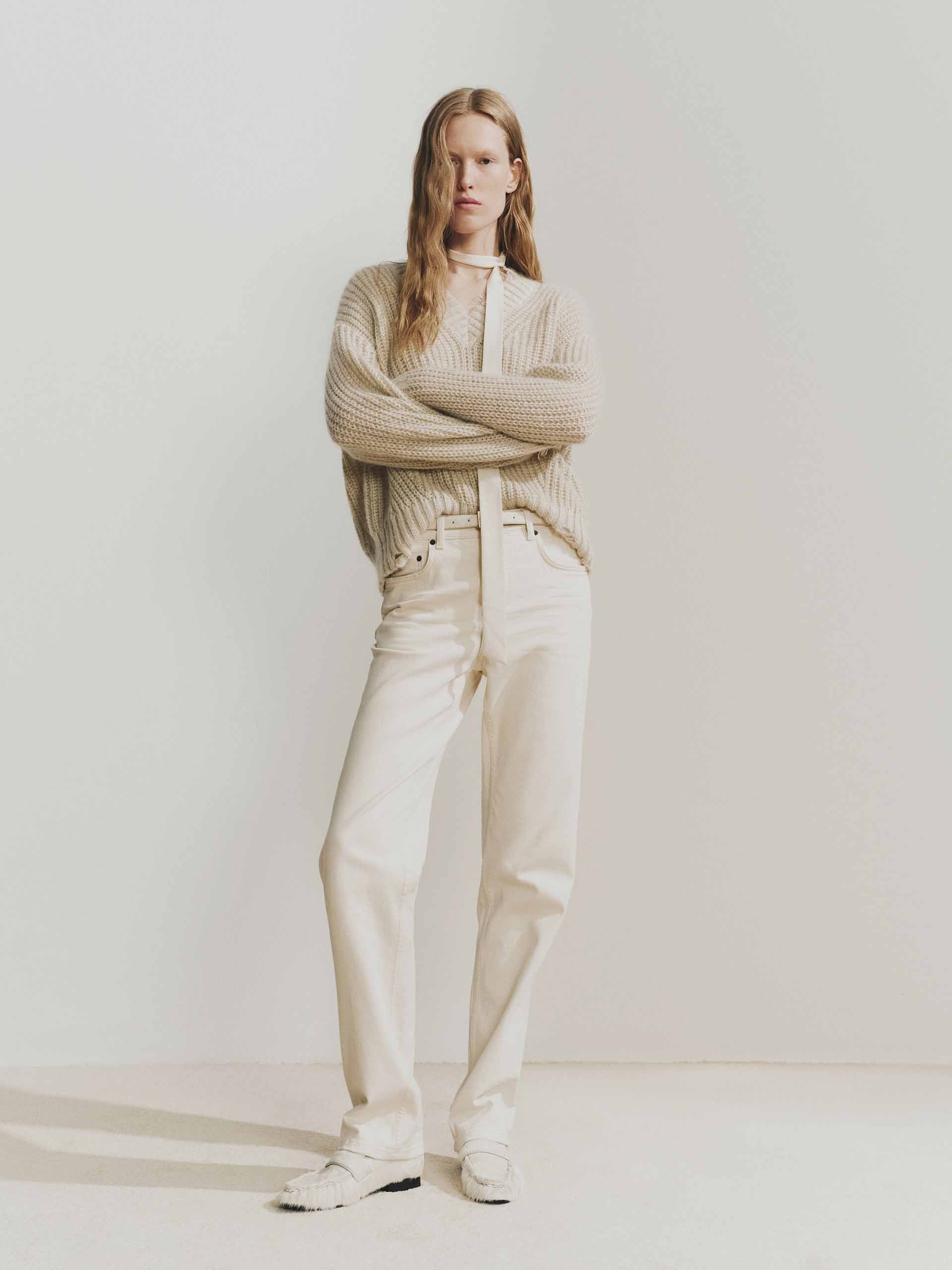 V-neck Raw Hem Sweater
