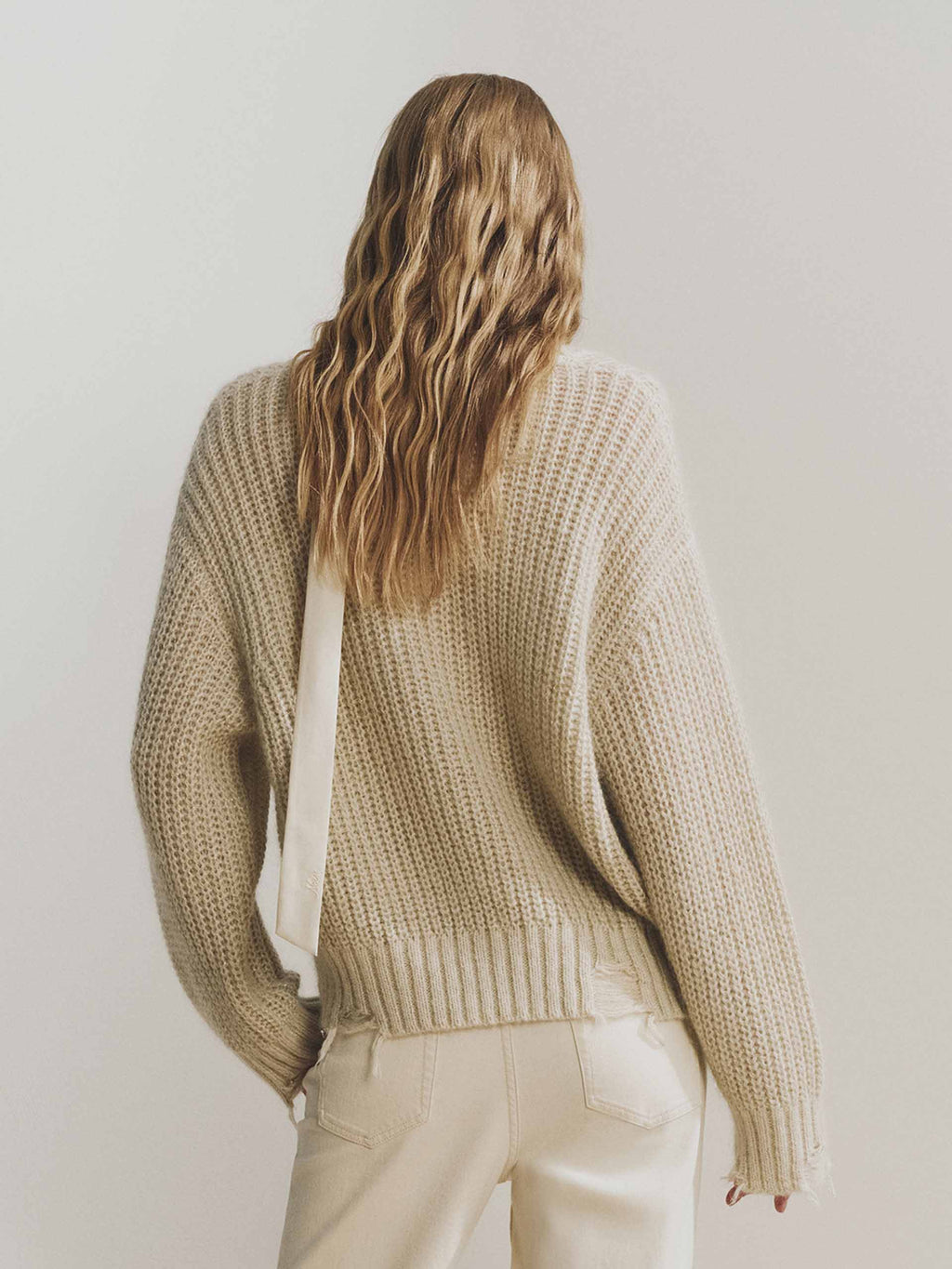V-neck Raw Hem Sweater