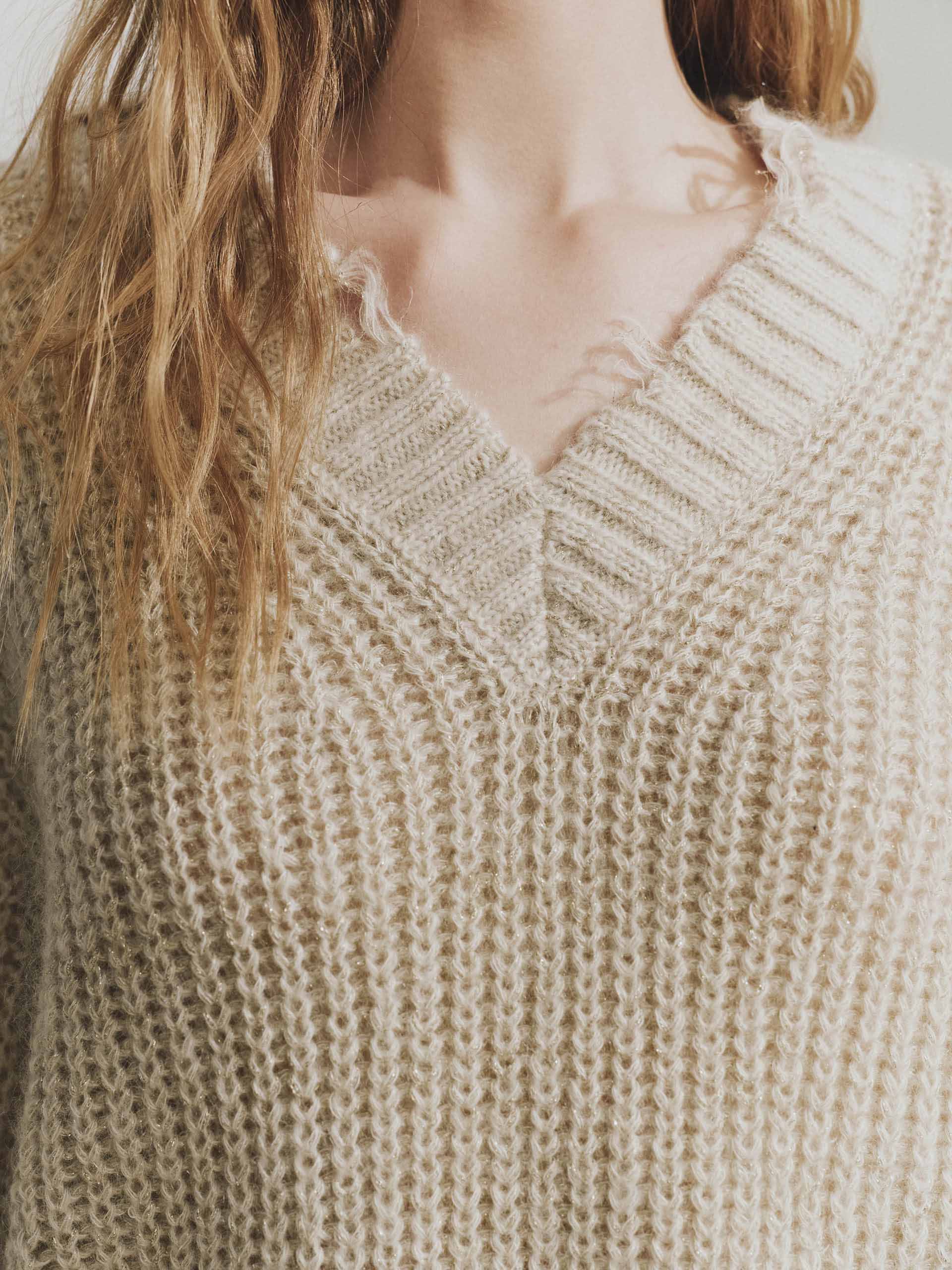 V-neck Raw Hem Sweater